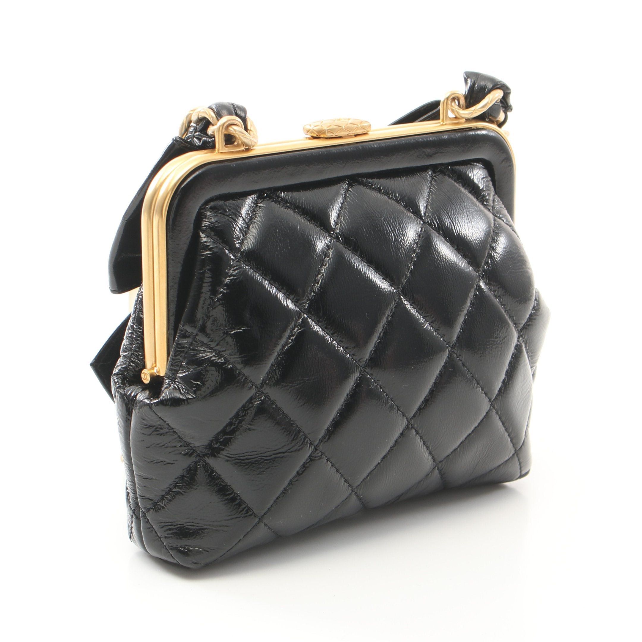 Chanel Chanel Matelasse Chain Clutch Shoulder Bag Leather Black Gold Hardware Ribbon Clasp Size ONE SIZE - 2 Thumbnail