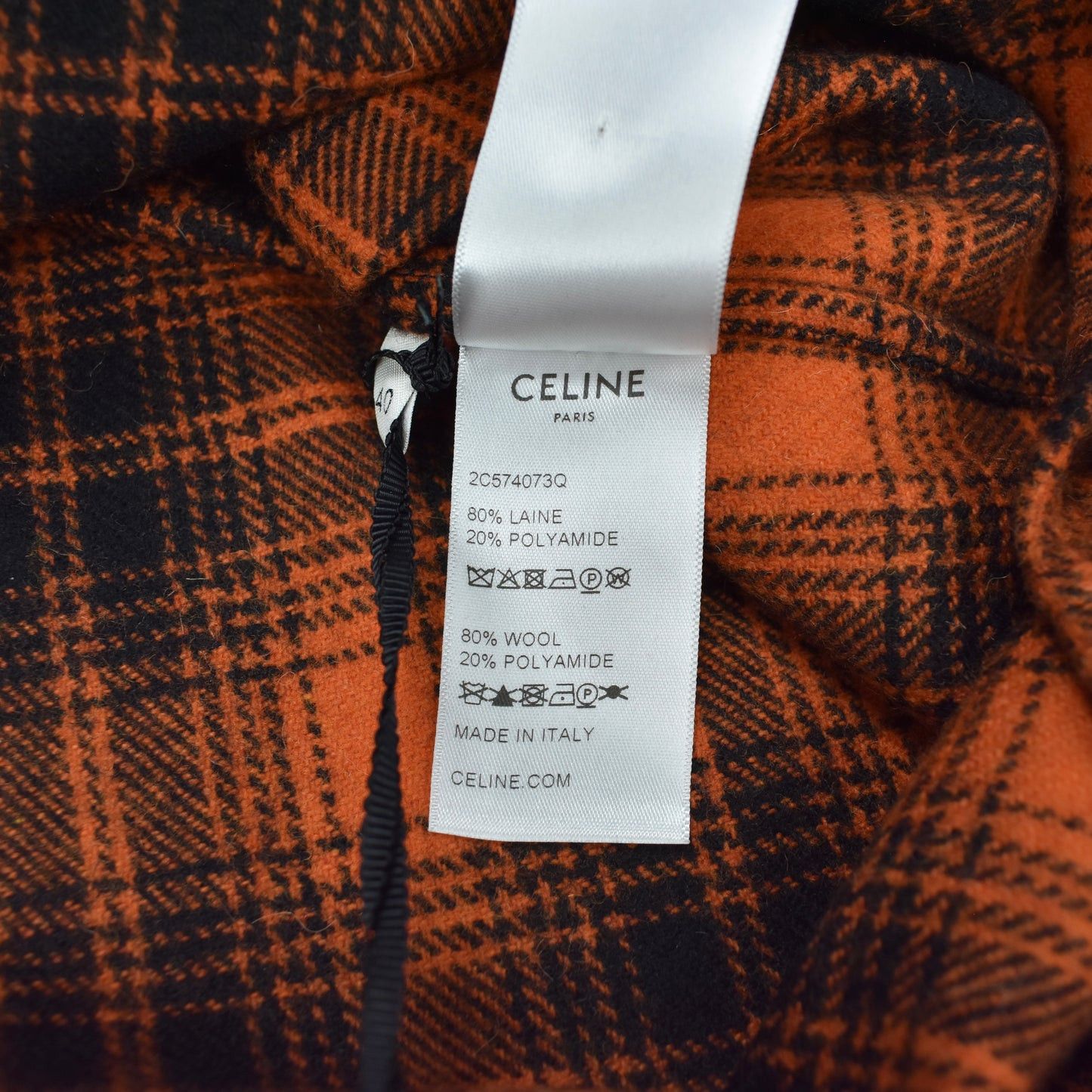 Celine × Hedi Slimane Celine Orange Black Heavy Wool Flannel Oversized Shirt Size US M / EU 48-50 / 2 - 7 Thumbnail