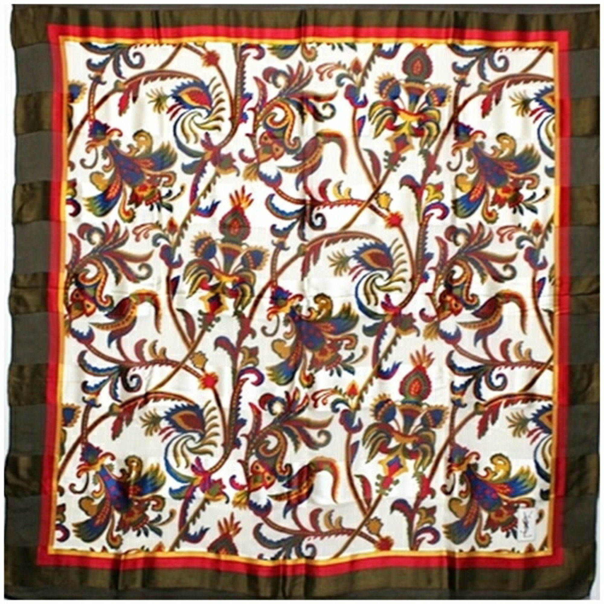 Yves Saint Laurent Yves Saint Laurent Large Scarf Khaki x Multicolor YVES SAINT LAURENT Women's Size ONE SIZE - 2 Thumbnail