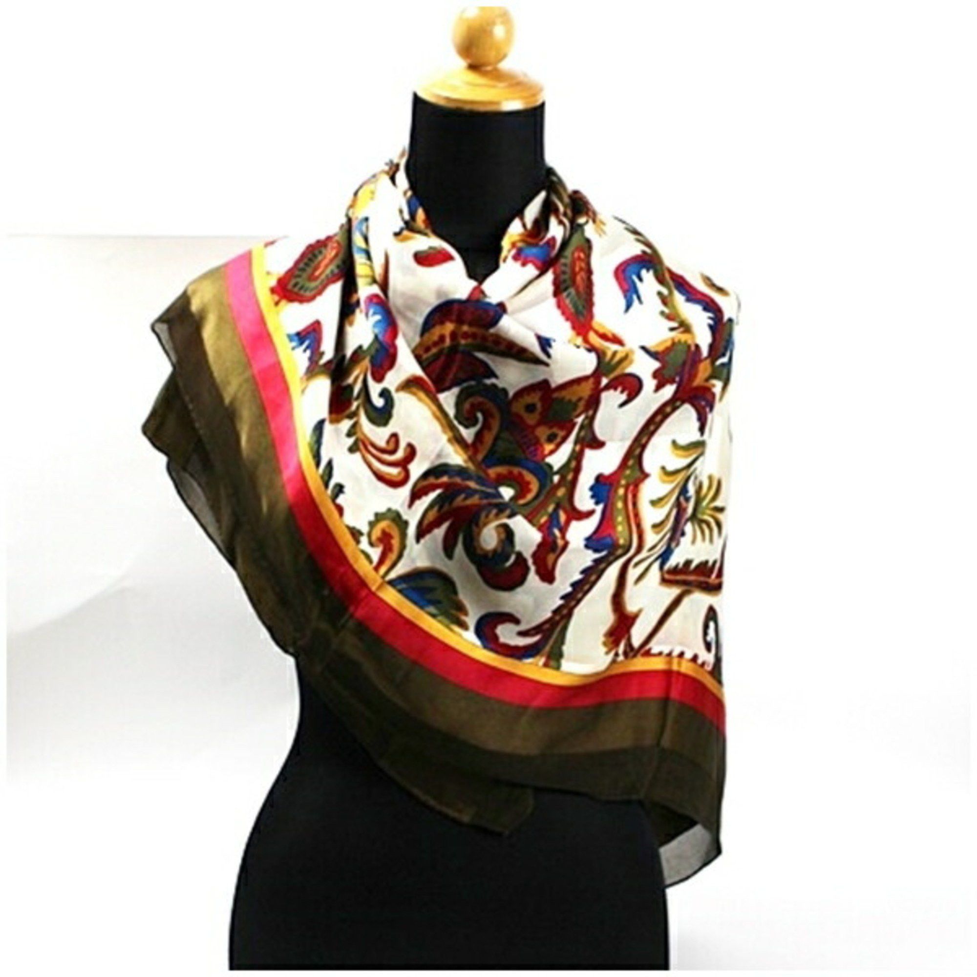 Yves Saint Laurent Yves Saint Laurent Large Scarf Khaki x Multicolor YVES SAINT LAURENT Women's Size ONE SIZE - 3 Thumbnail