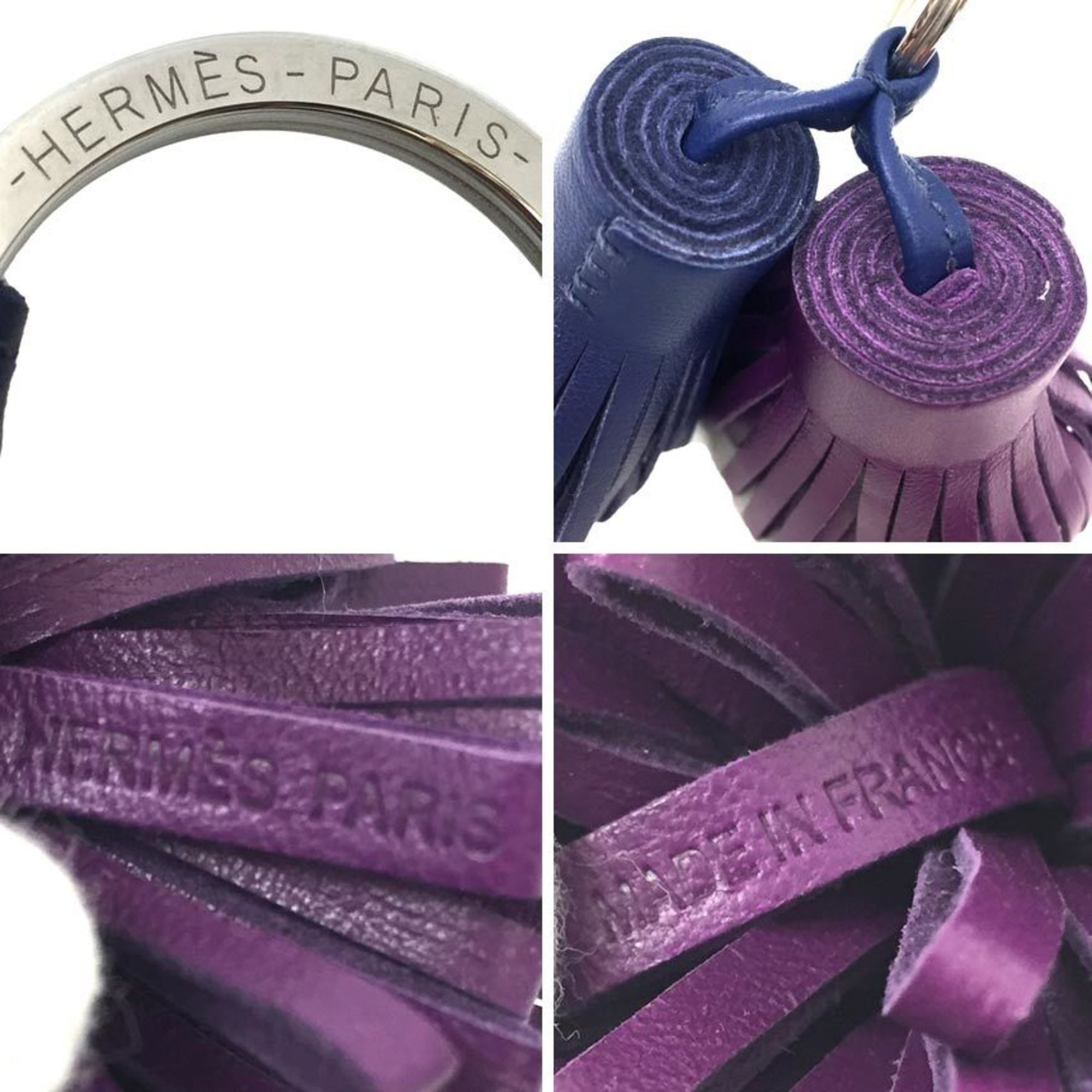 Hermes Hermes Carmen Unodo Keychain Key Ring Charm Leather Purple x Navy Wallet Size ONE SIZE - 3 Thumbnail