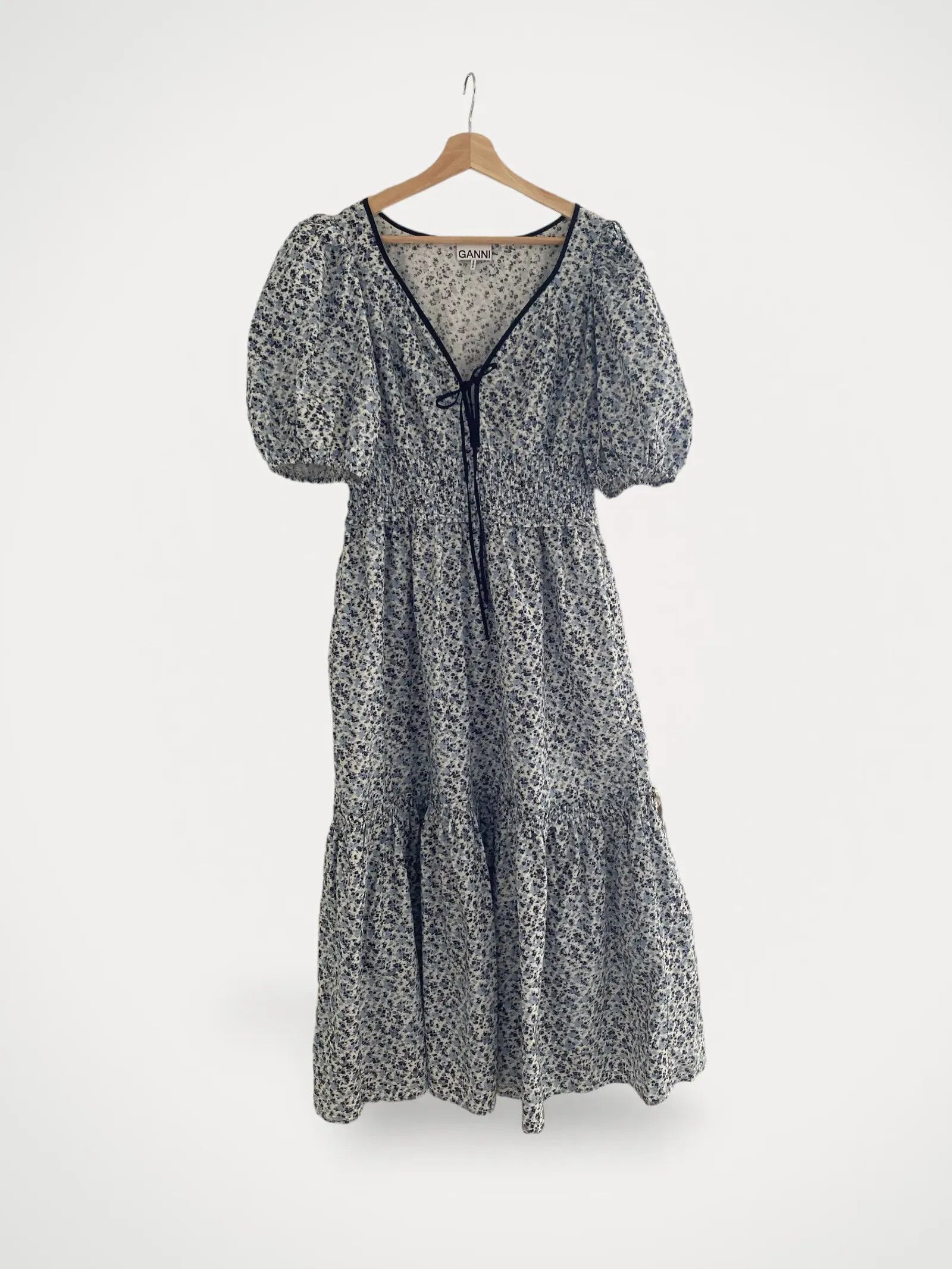 Ganni Ganni Blue Floral Printed Cotton Dress Size M / US 6-8 / IT 42-44 - 2 Thumbnail