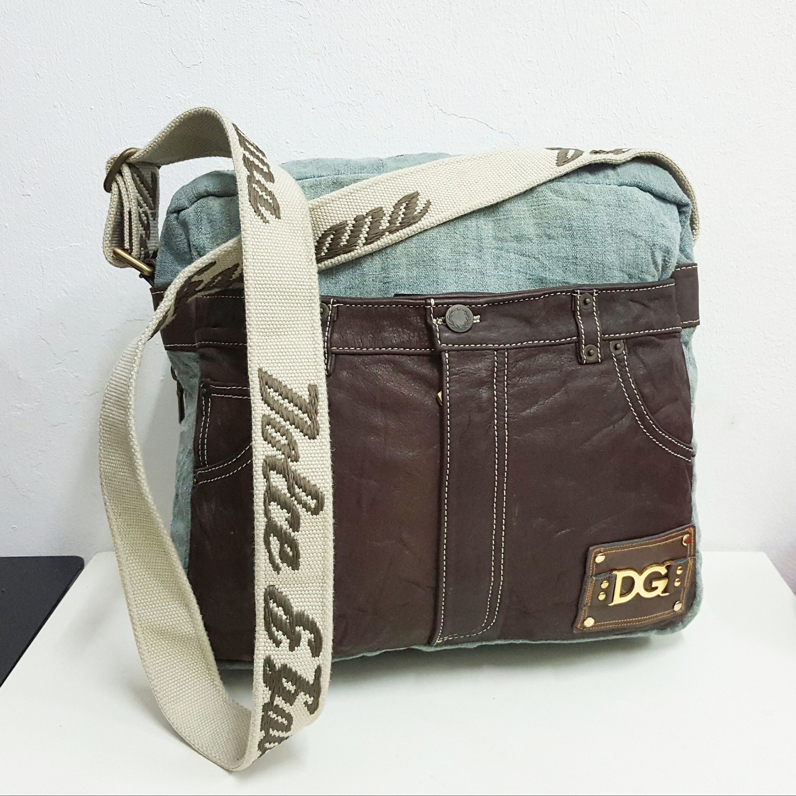 Dolce Gabbana Denim & Leather Messenger Bag in Blue, Men's