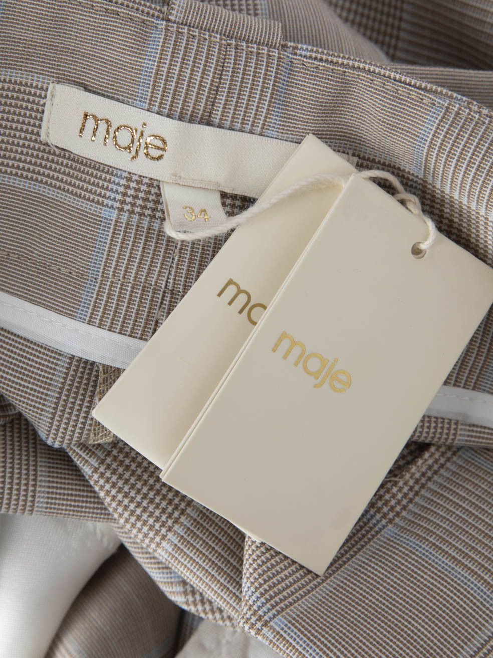 Maje Beige Checked Tie Waist Trousers Size 25" / US 0 / IT 36 - 4 Thumbnail
