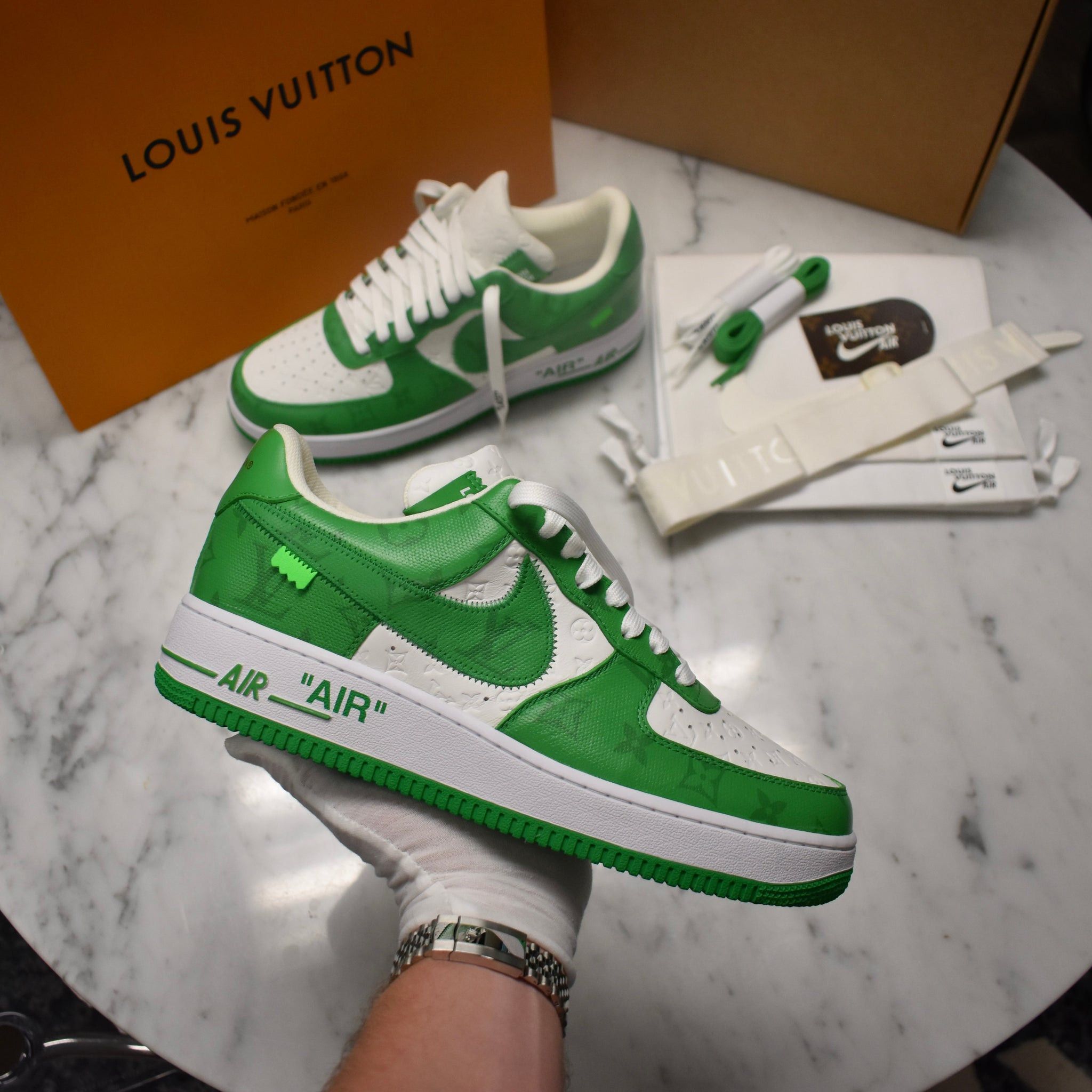 Louis Vuitton × Nike × Virgil Abloh Louis Vuitton Nike Air Force 1 White Pine Green Sneakers Size US 9 / EU 42 - 19 Thumbnail