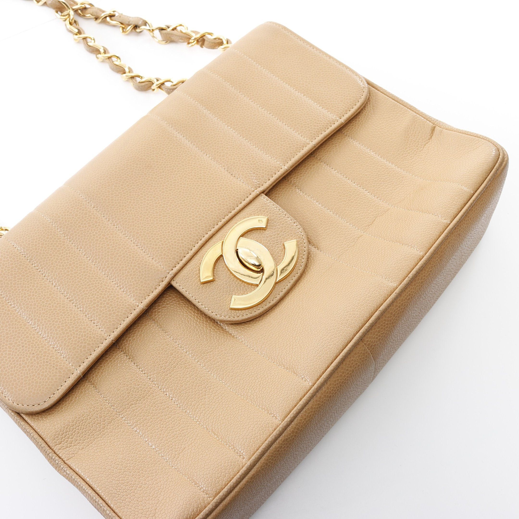 Chanel Chanel Mademoiselle Double Chain Shoulder Bag Caviar Skin Beige Gold Hardware Size ONE SIZE - 13 Thumbnail