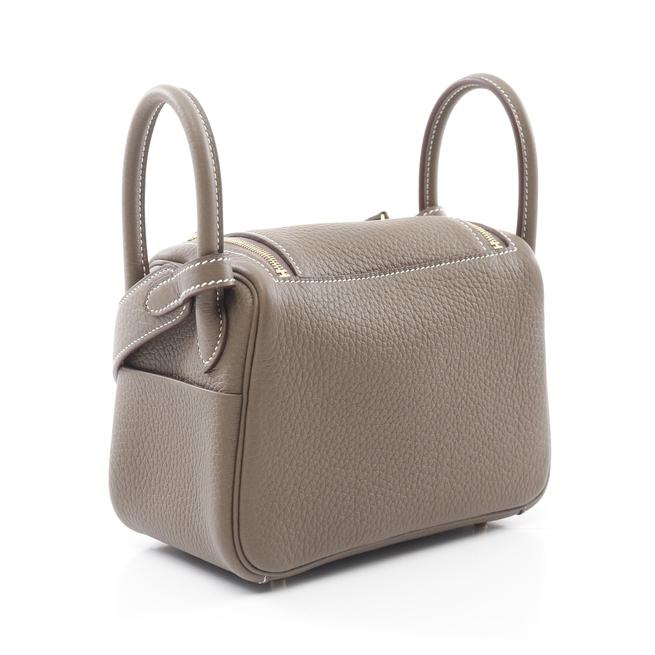 Hermes Hermes Lindy Mini Etoupe Shoulder Bag Clemence Leather Gray Beige Gold Hardware Double Engraved Size ONE SIZE - 2 Thumbnail
