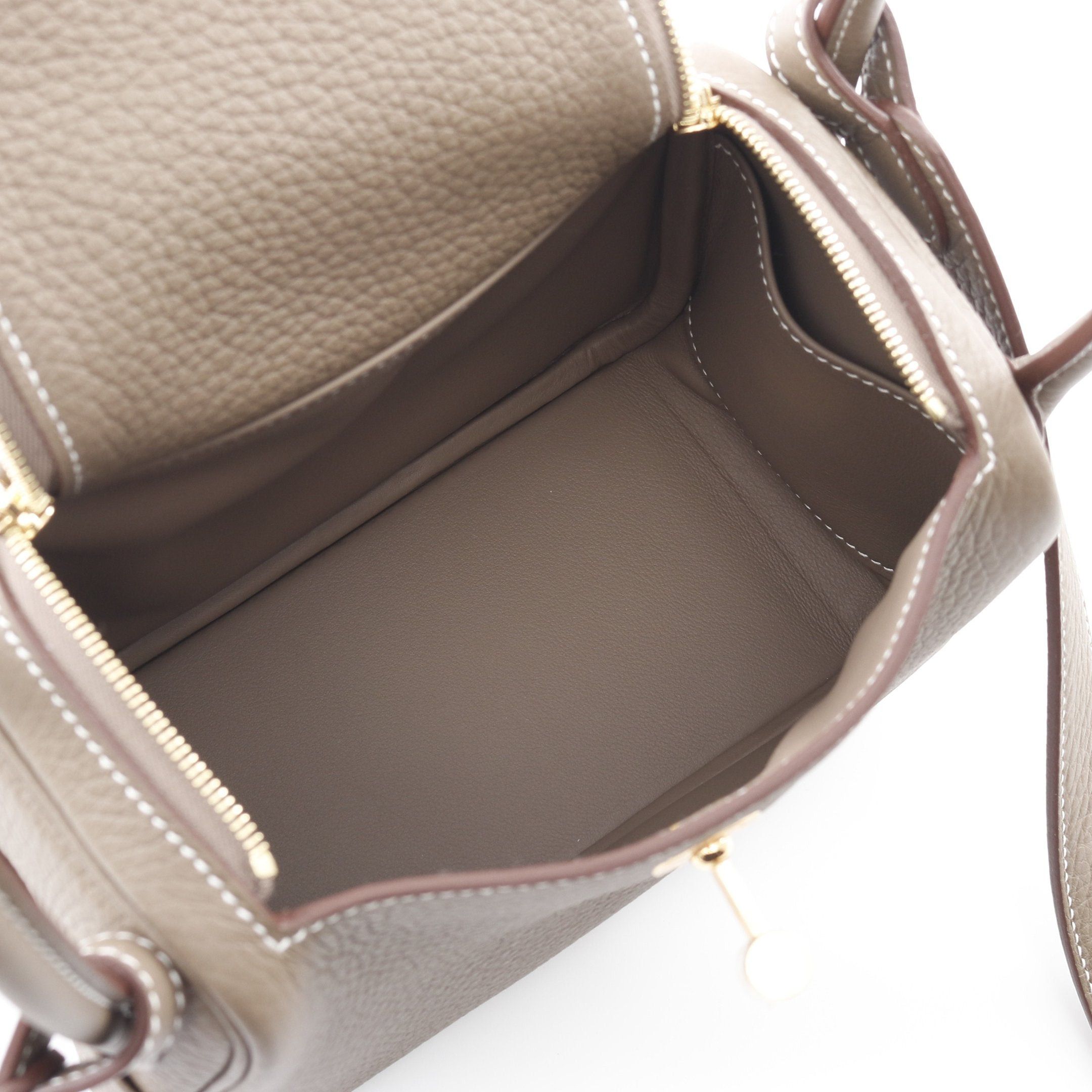 Hermes Hermes Lindy Mini Etoupe Shoulder Bag Clemence Leather Gray Beige Gold Hardware Double Engraved Size ONE SIZE - 3 Thumbnail