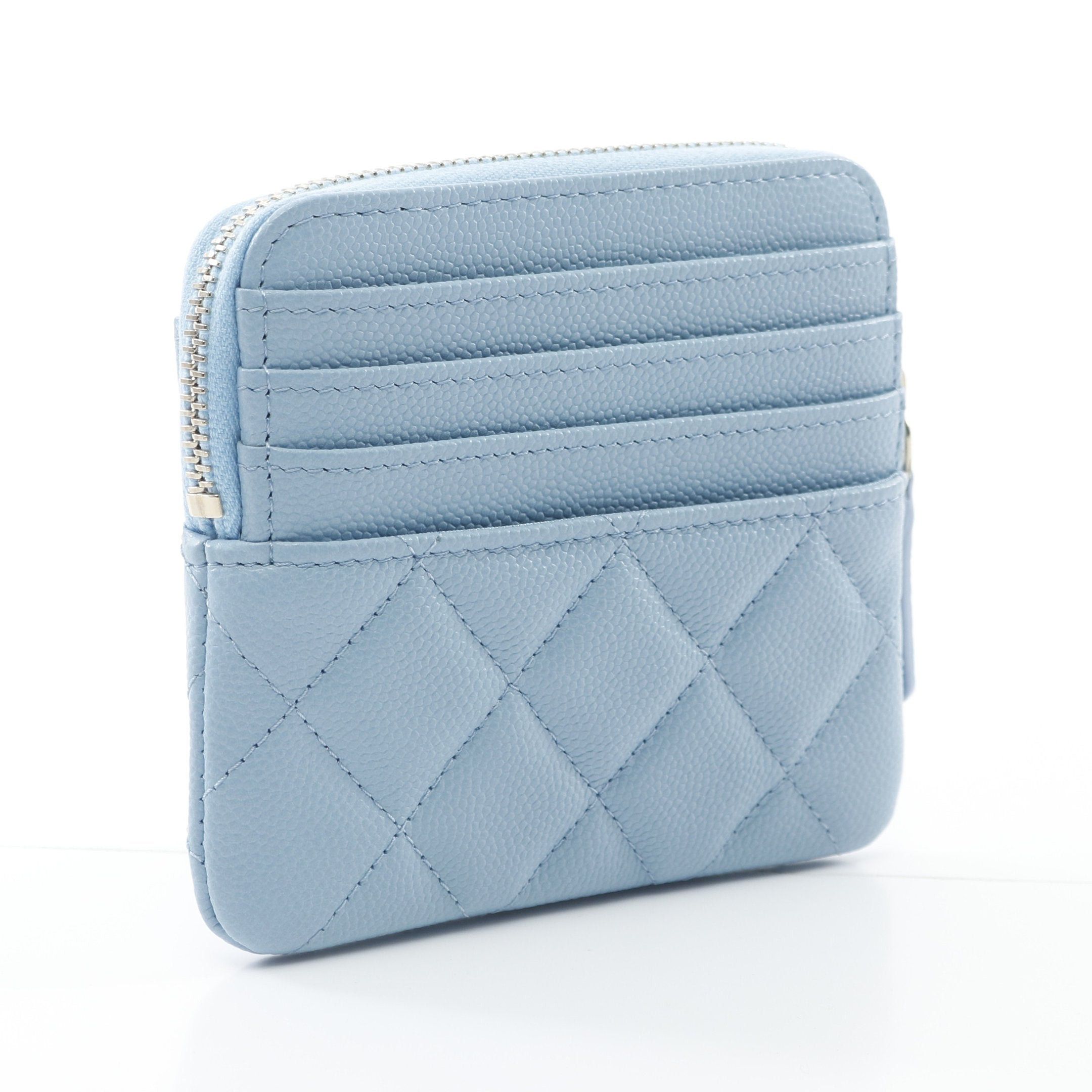 Chanel Chanel Zip Coin Purse Matelasse Caviar Skin Light Blue Gold Hardware Rhinestone Size ONE SIZE - 2 Thumbnail