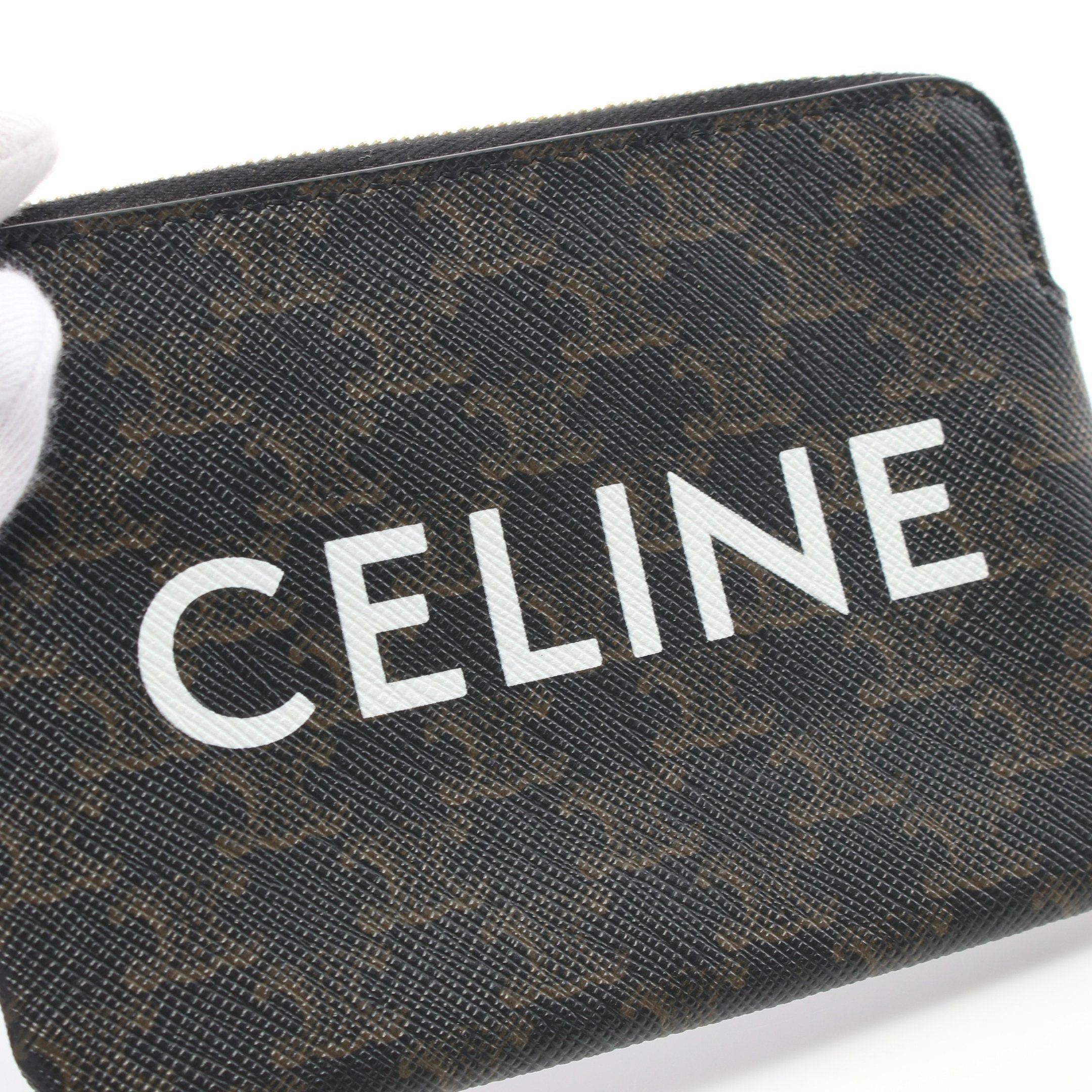 Celine Celine Triomphe Card Case Coin Purse Dark Brown With Key Ring Size ONE SIZE - 4 Thumbnail