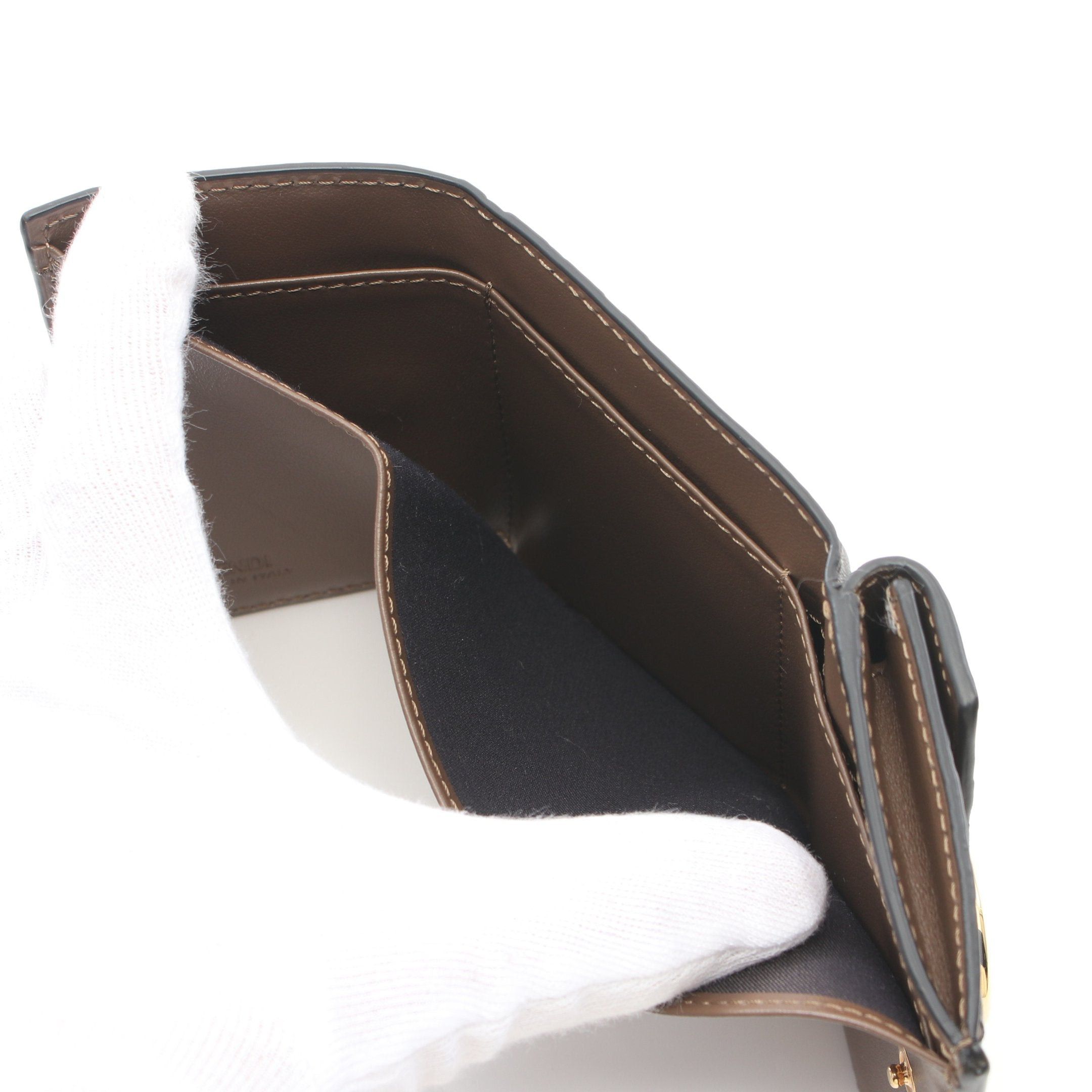 Fendi Fendi F Is Zucca Trifold Wallet Compact Leather Brown Black Size ONE SIZE - 6 Thumbnail