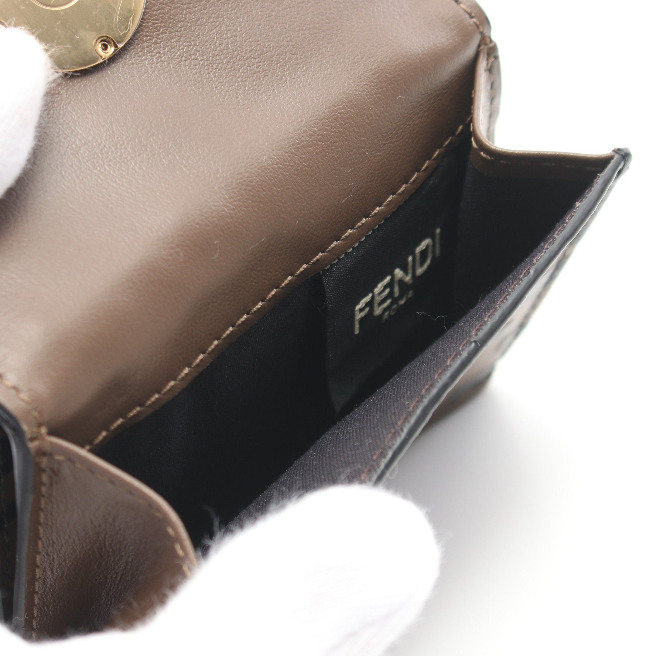 Fendi Fendi F Is Zucca Trifold Wallet Compact Leather Brown Black Size ONE SIZE - 5 Thumbnail