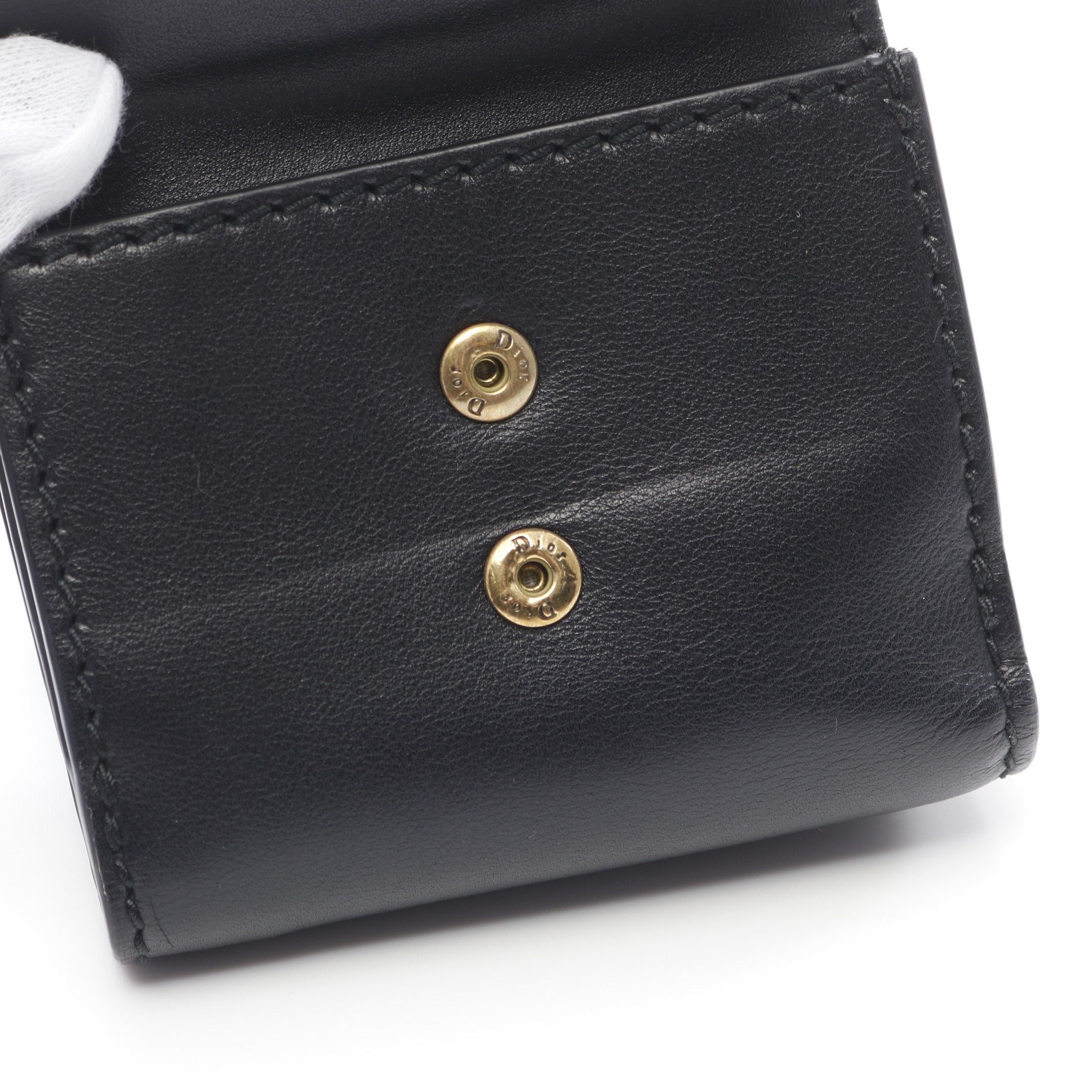 Dior Dior Trifold Wallet Compact Leather Black Logo Size ONE SIZE - 8 Thumbnail
