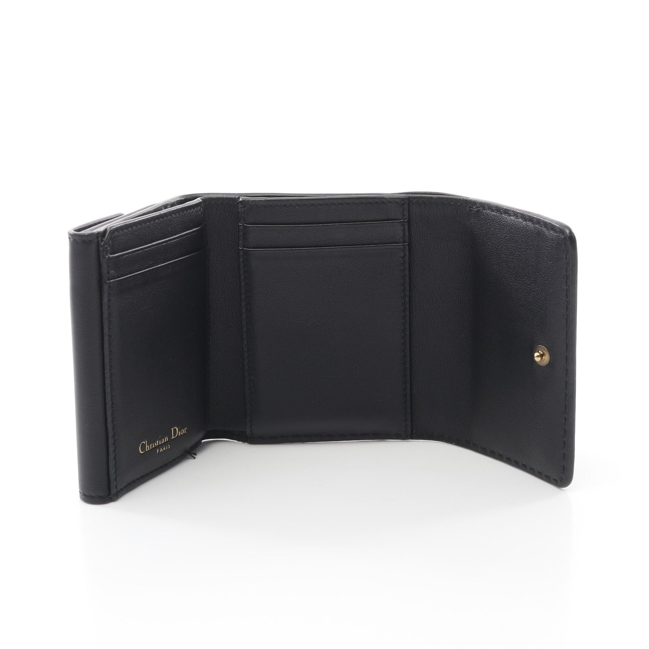Dior Dior Trifold Wallet Compact Leather Black Logo Size ONE SIZE - 3 Thumbnail