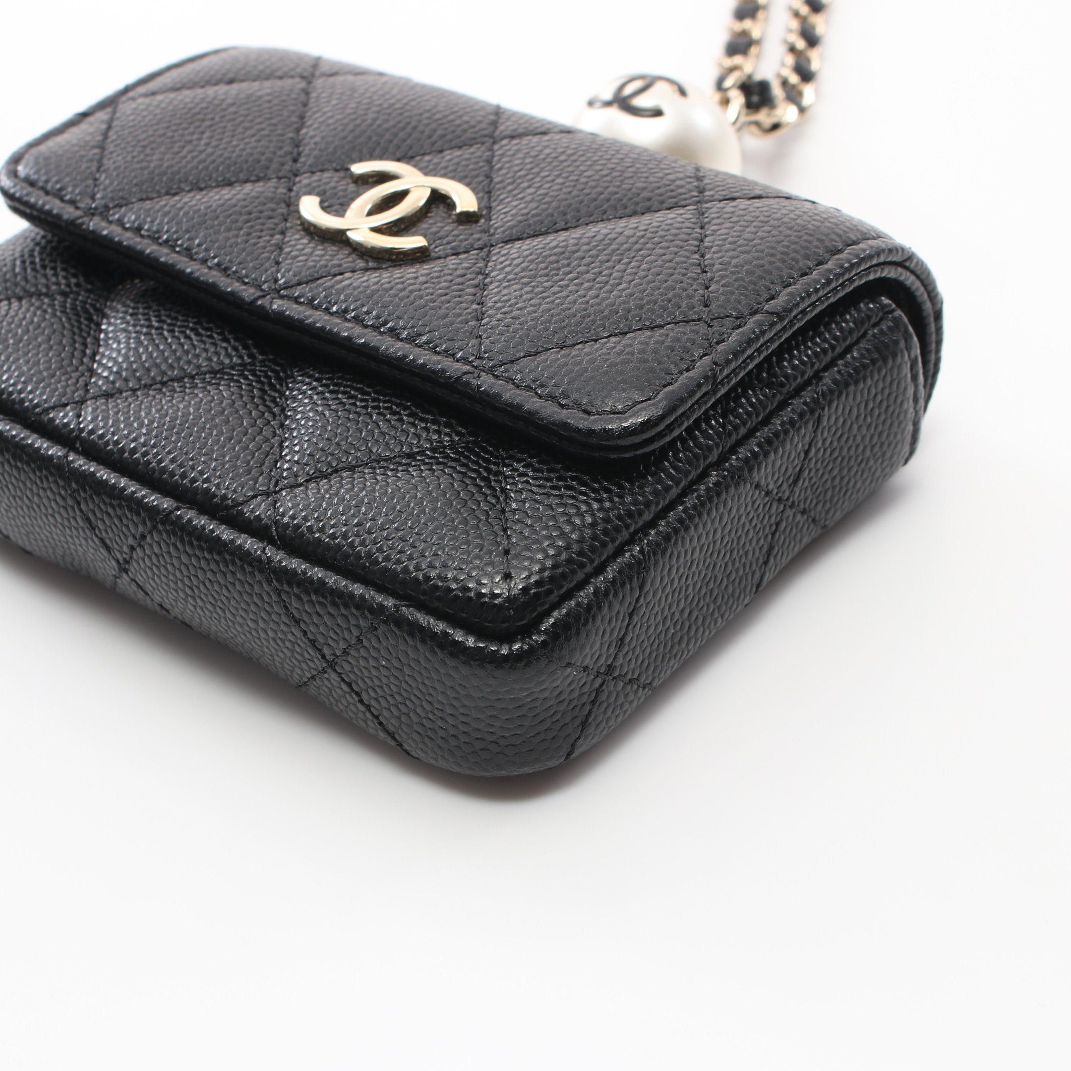 Chanel Chanel Matelasse Chain Flap Coin Purse Card Case Caviar Skin Fake Pearl Black Gold Hardware With Strap Size ONE SIZE - 7 Thumbnail