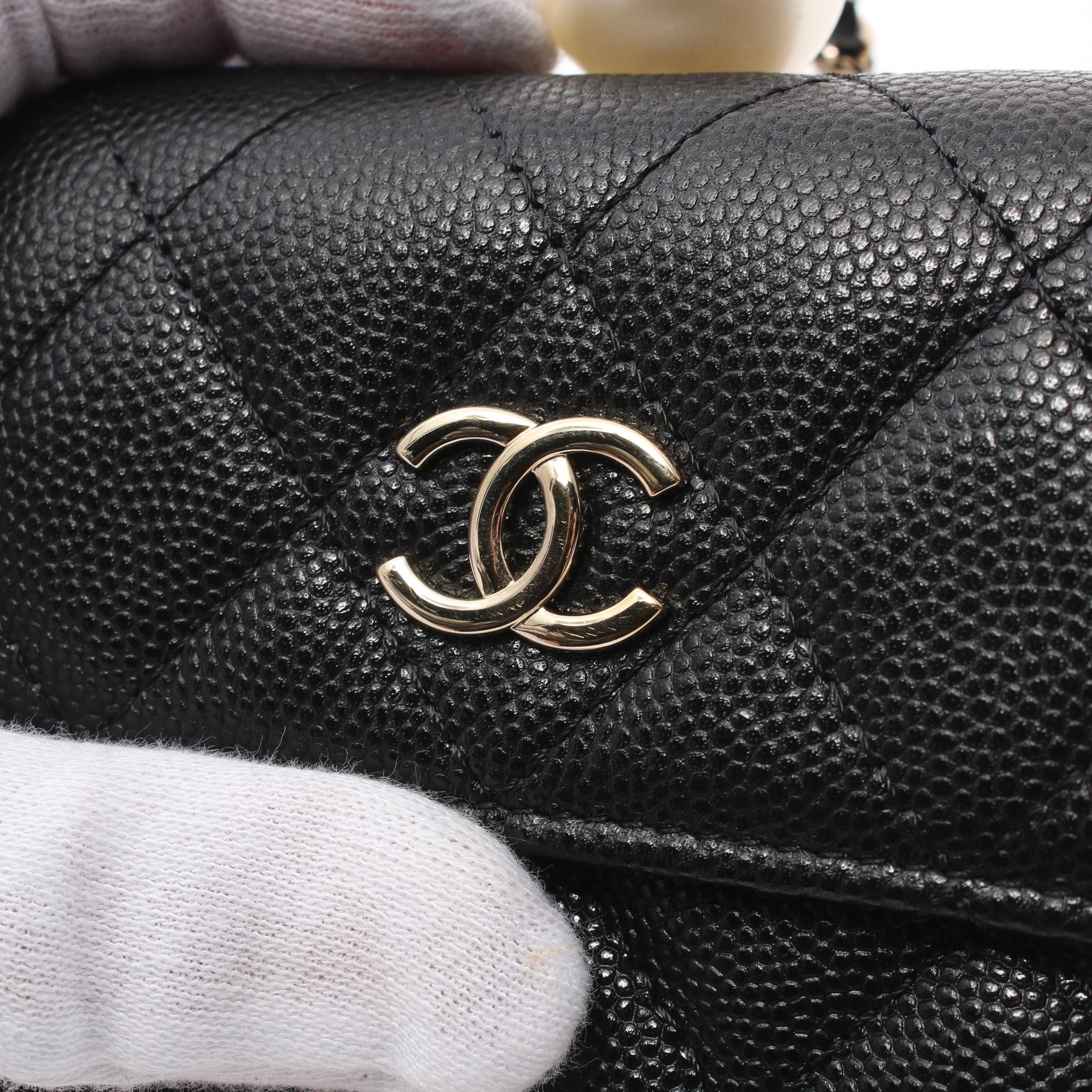 Chanel Chanel Matelasse Chain Flap Coin Purse Card Case Caviar Skin Fake Pearl Black Gold Hardware With Strap Size ONE SIZE - 8 Thumbnail