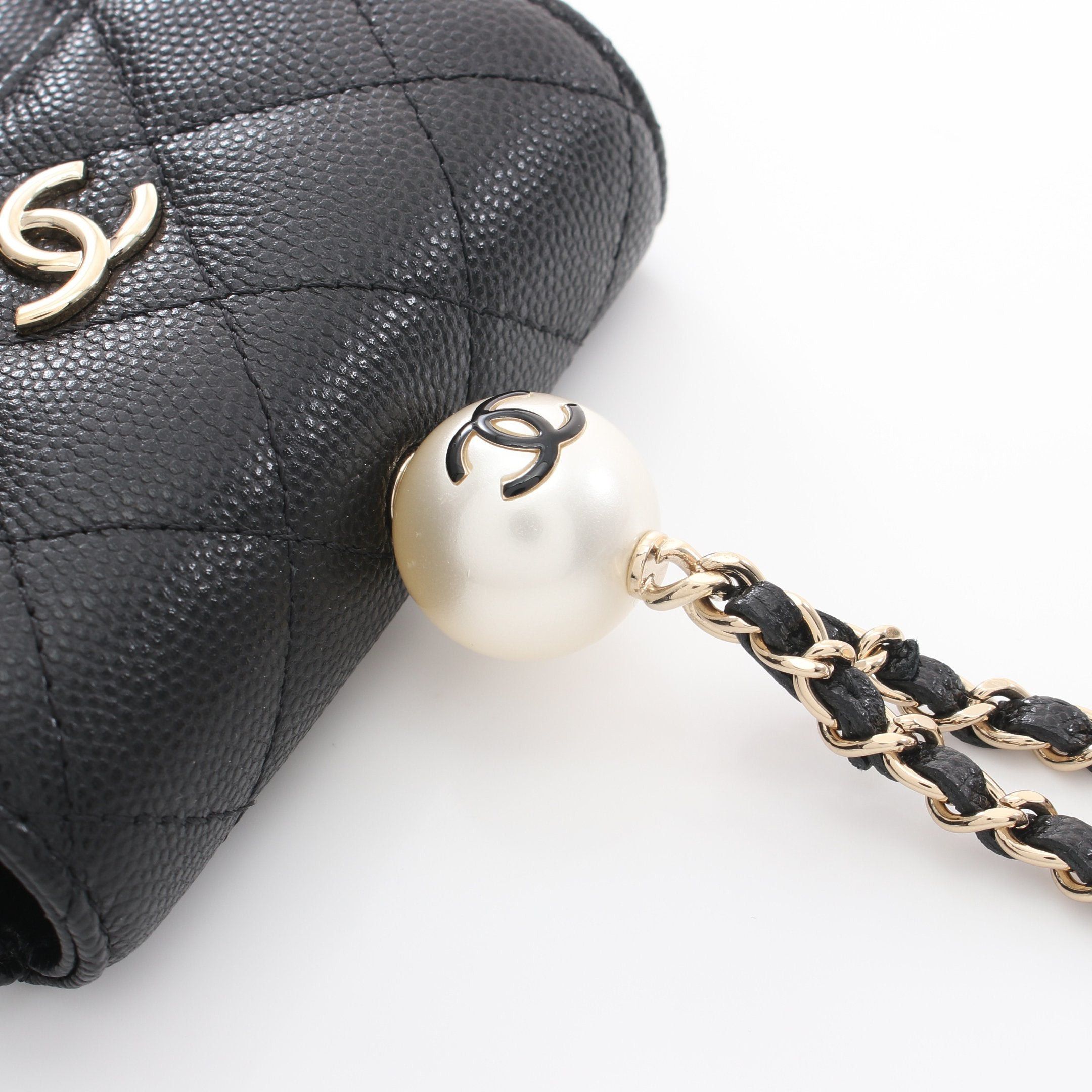 Chanel Chanel Matelasse Chain Flap Coin Purse Card Case Caviar Skin Fake Pearl Black Gold Hardware With Strap Size ONE SIZE - 9 Thumbnail