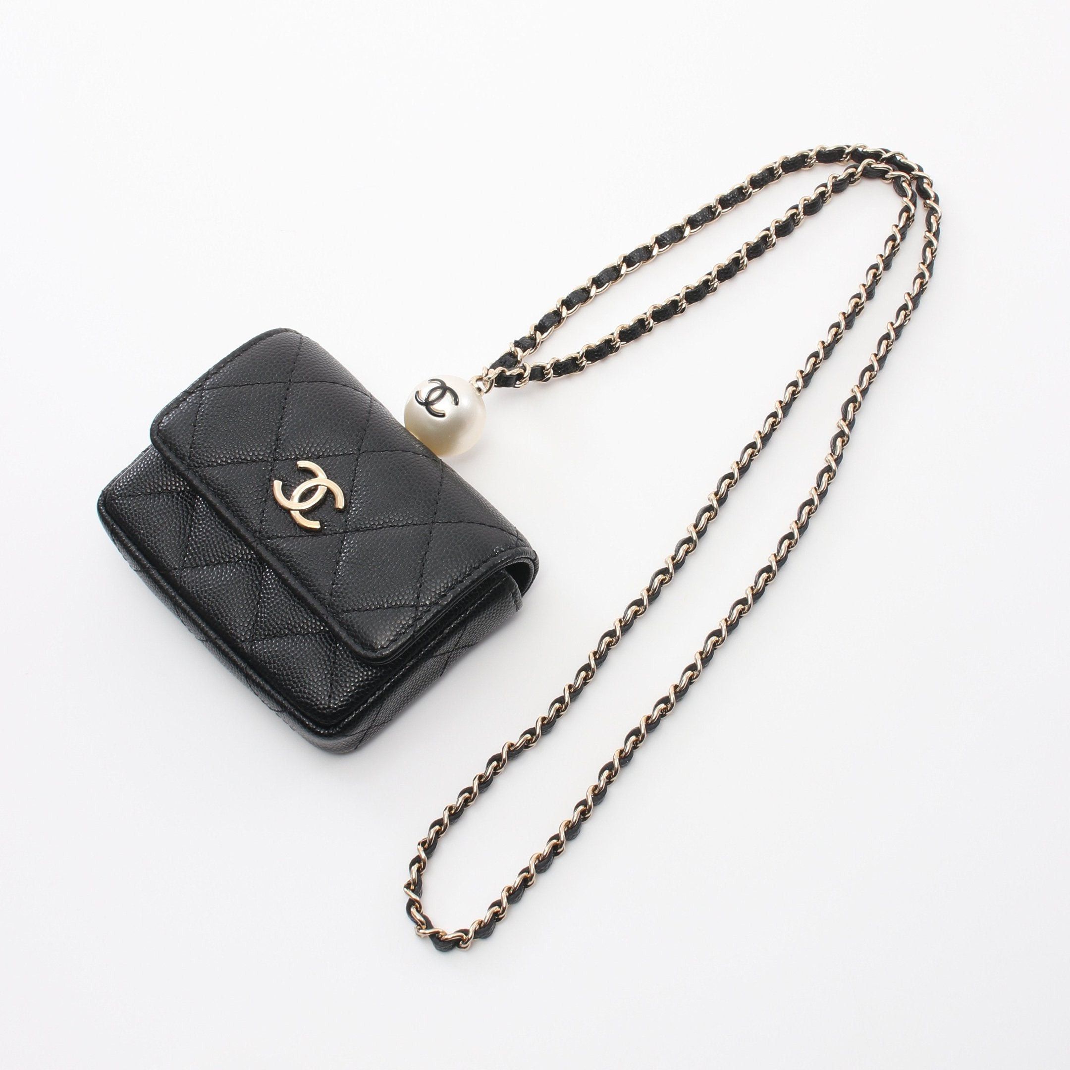 Chanel Chanel Matelasse Chain Flap Coin Purse Card Case Caviar Skin Fake Pearl Black Gold Hardware With Strap Size ONE SIZE - 6 Thumbnail