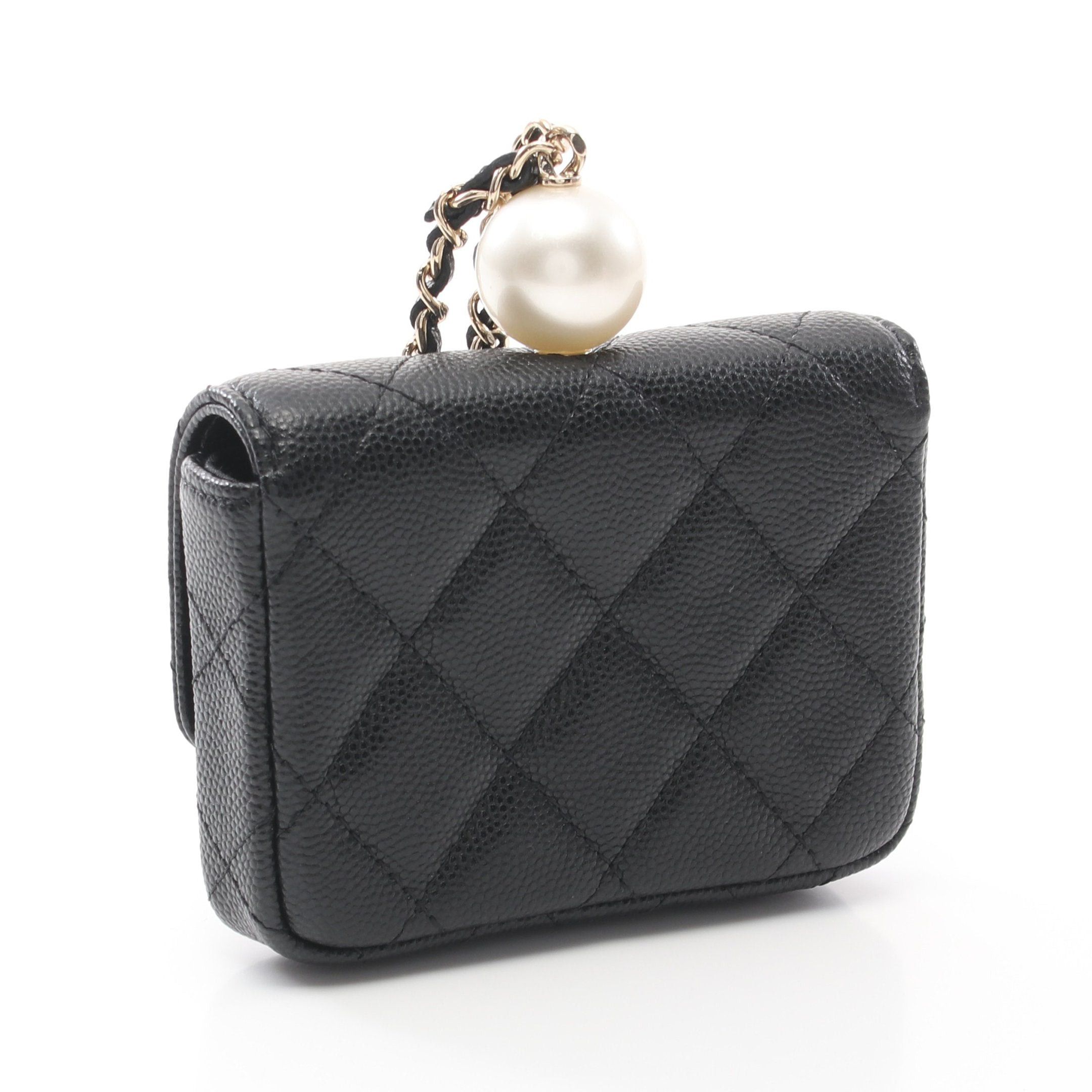 Chanel Chanel Matelasse Chain Flap Coin Purse Card Case Caviar Skin Fake Pearl Black Gold Hardware With Strap Size ONE SIZE - 2 Thumbnail