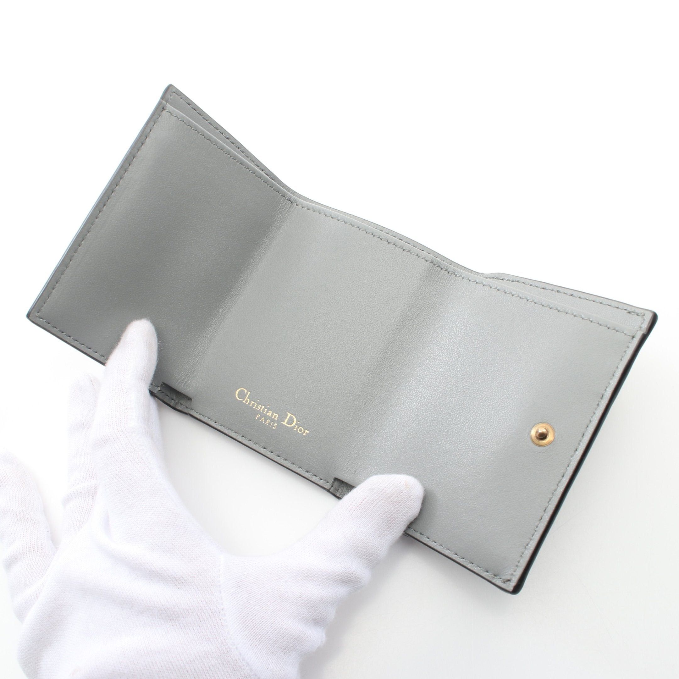 Dior Dior Saddle Trifold Wallet Compact Leather Gray Size ONE SIZE - 3 Thumbnail