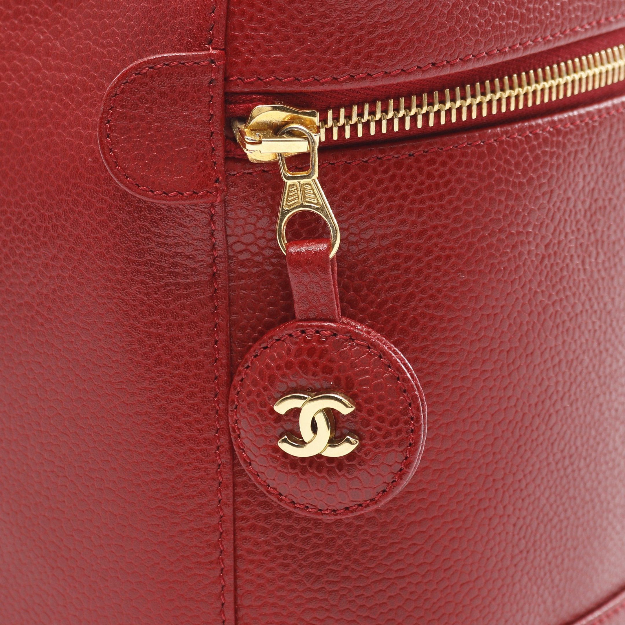 Chanel Chanel Coco Mark Handbag Vanity Bag Caviar Skin Red Gold Hardware Size ONE SIZE - 9 Thumbnail