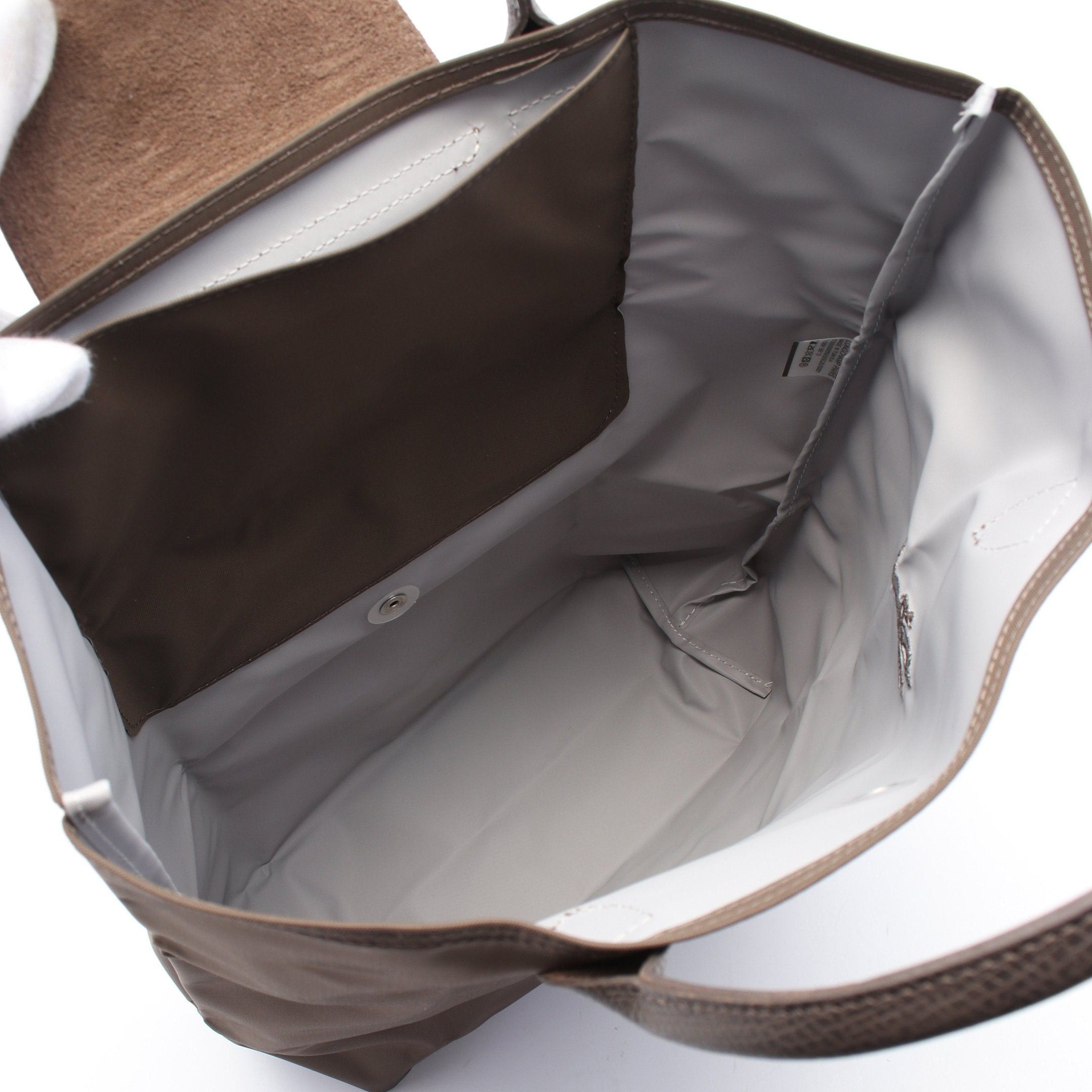 Longchamp Longchamp Le Preage Green M Shopping Bag Handbag Tote Fabric Leather Khaki Gray Brown Size ONE SIZE - 3 Thumbnail