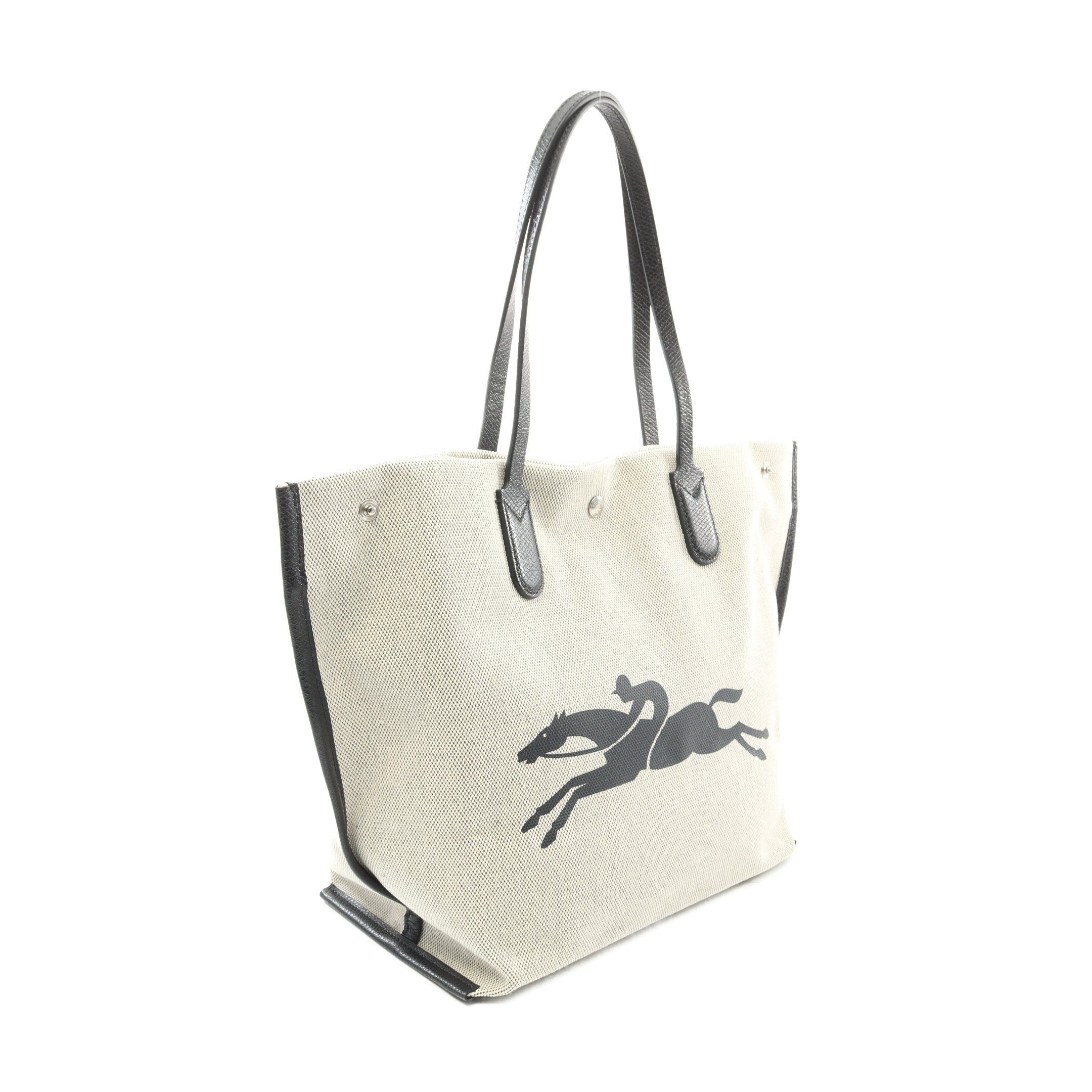 Longchamp Longchamp Essential L Shoulder Bag Tote Canvas Leather Light Beige Black Size ONE SIZE - 2 Thumbnail