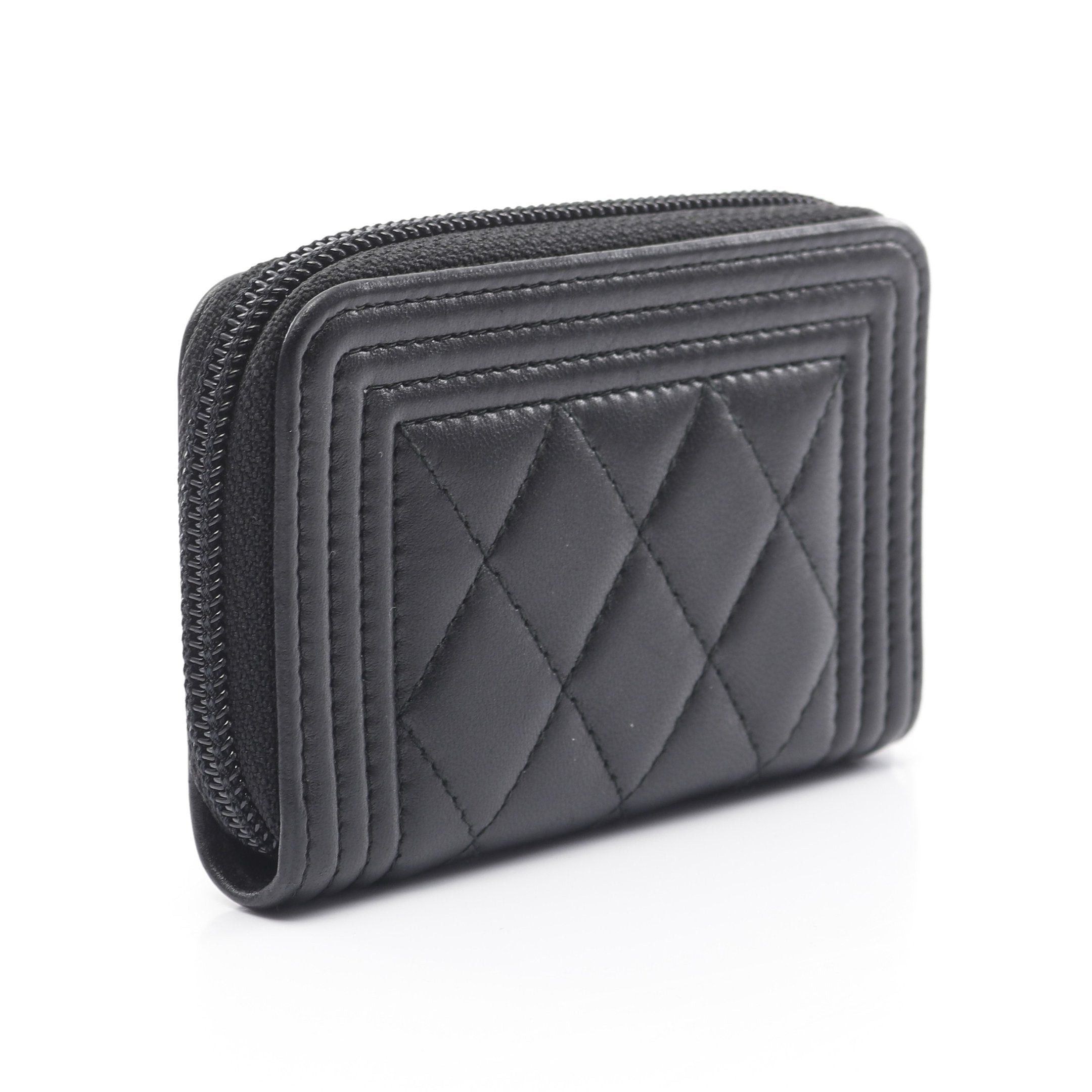 Chanel Chanel Boy Chanel Coin Purse Lambskin Black Gold Hardware Size ONE SIZE - 2 Thumbnail