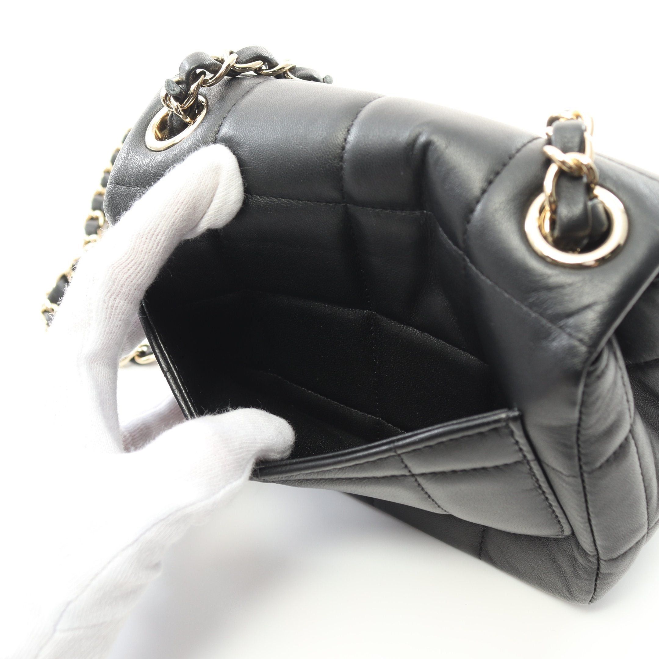 Chanel Chanel Chocolate Bar Mini Flap Chain Shoulder Bag Lambskin Black Gold Hardware Size ONE SIZE - 11 Thumbnail