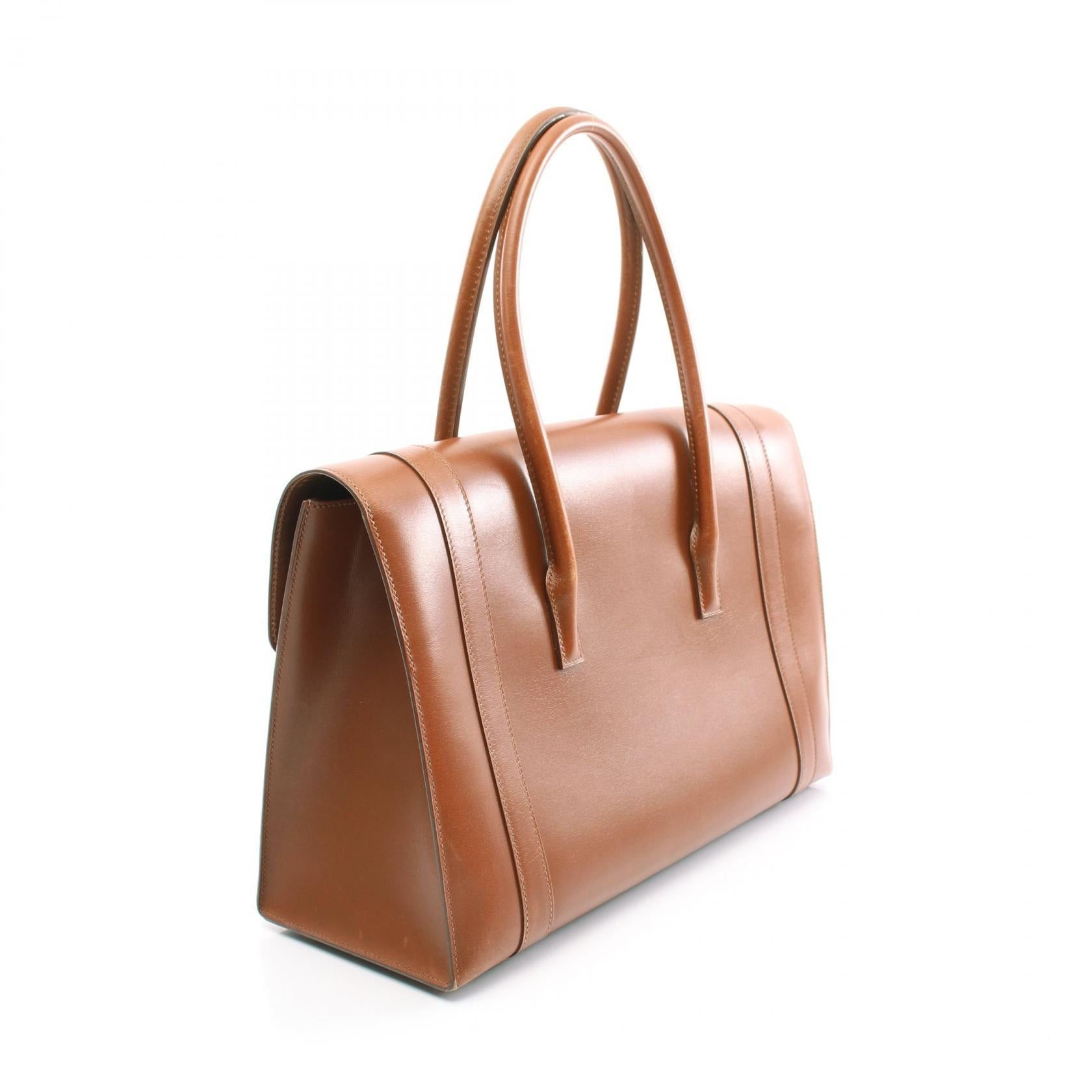 Hermes Hermes Drag 37 Cognac Handbag Box Calf Brown Gold Hardware Stamp Size ONE SIZE - 2 Thumbnail