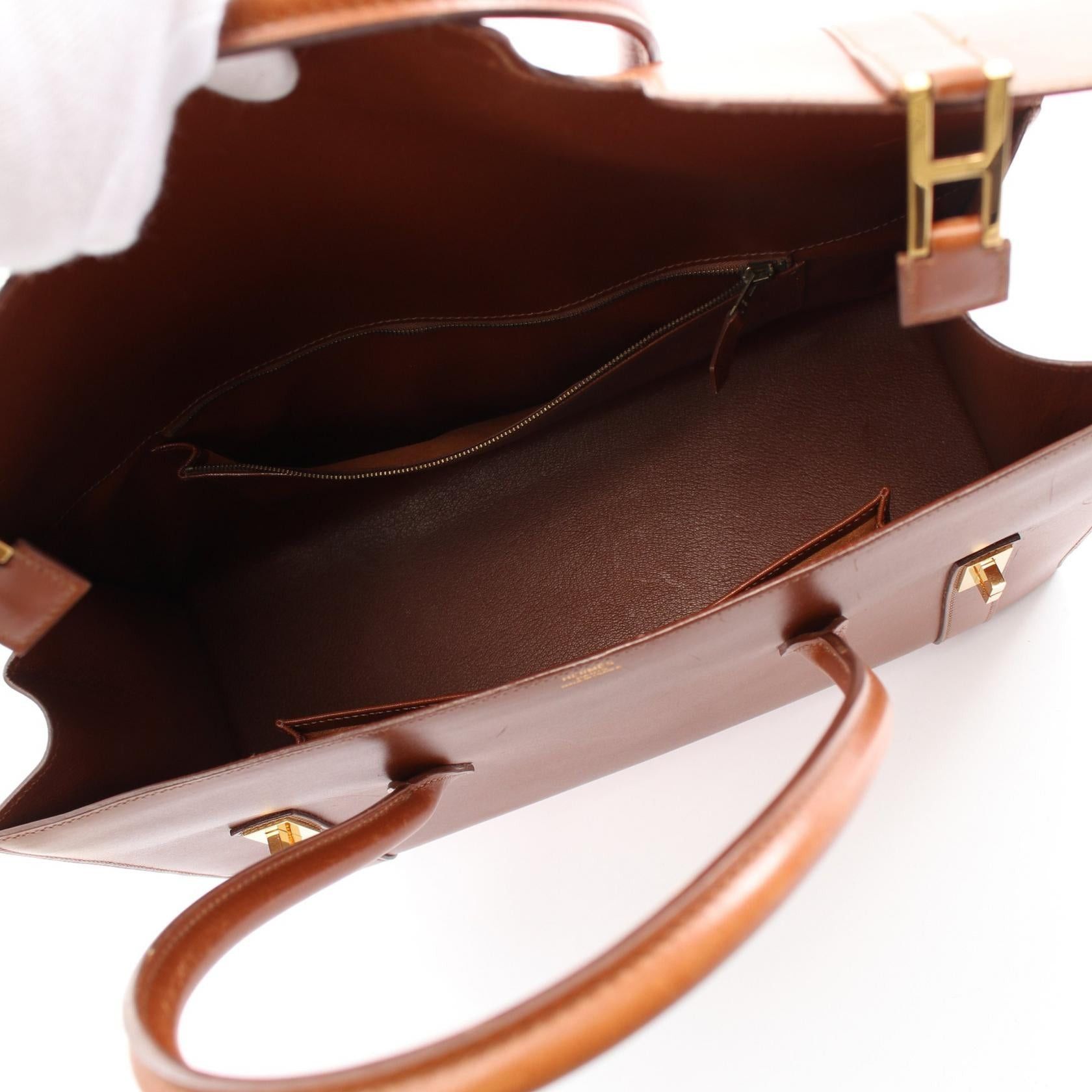 Hermes Hermes Drag 37 Cognac Handbag Box Calf Brown Gold Hardware Stamp Size ONE SIZE - 3 Thumbnail