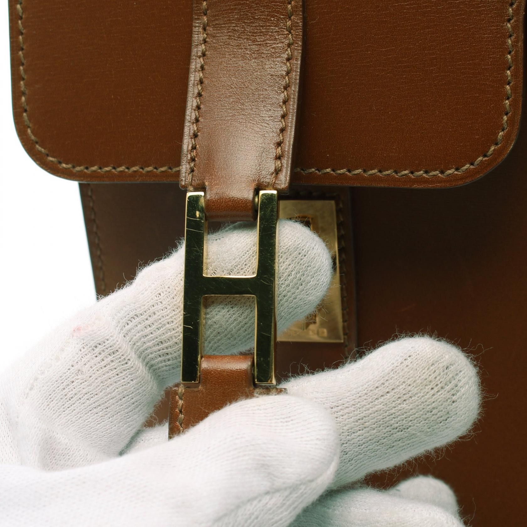 Hermes Hermes Drag 37 Cognac Handbag Box Calf Brown Gold Hardware Stamp Size ONE SIZE - 10 Thumbnail