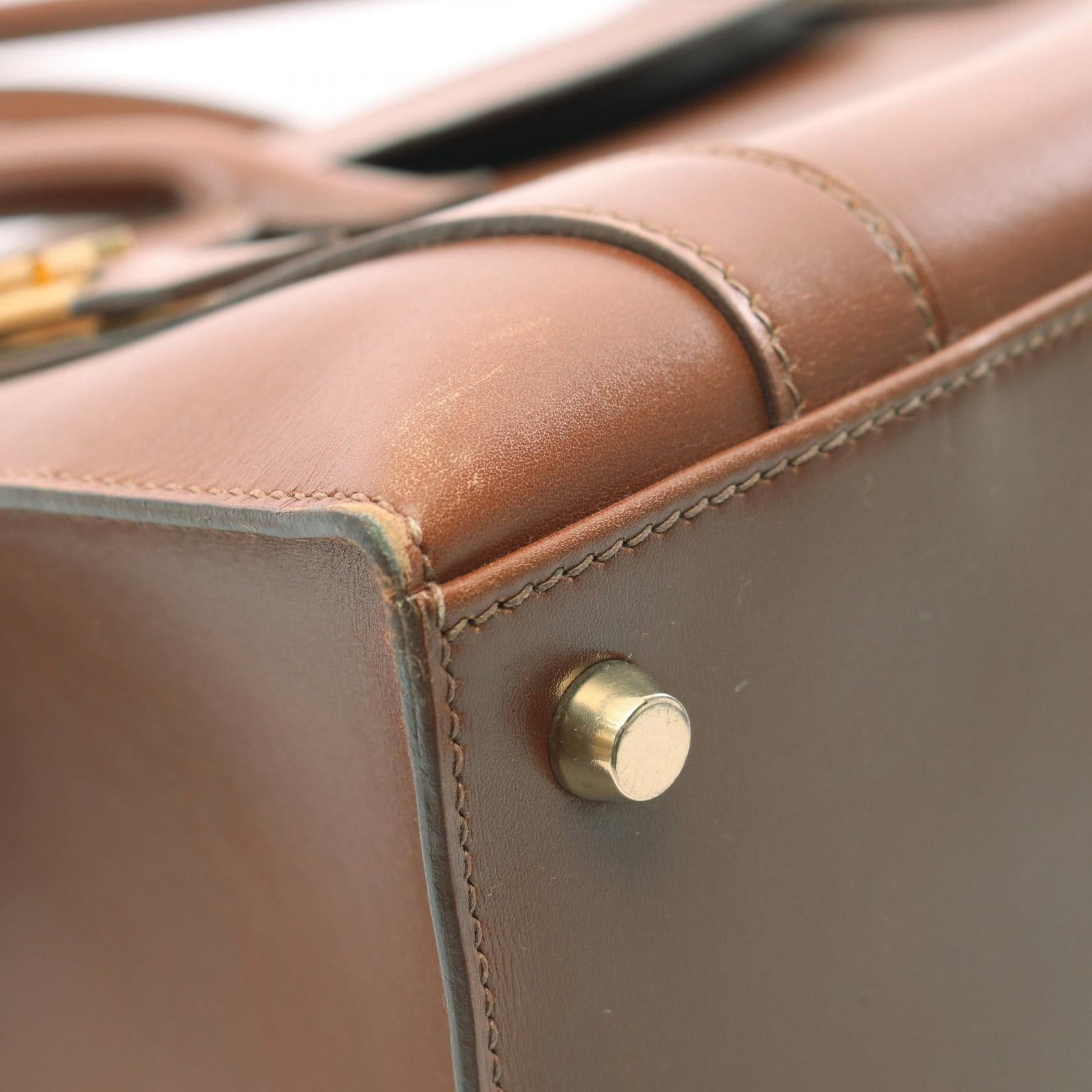 Hermes Hermes Drag 37 Cognac Handbag Box Calf Brown Gold Hardware Stamp Size ONE SIZE - 12 Thumbnail