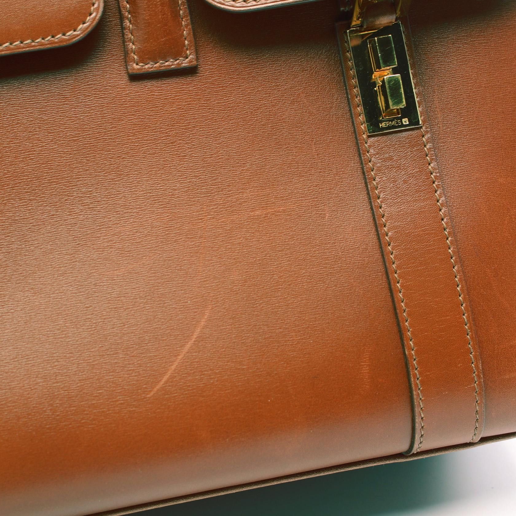 Hermes Hermes Drag 37 Cognac Handbag Box Calf Brown Gold Hardware Stamp Size ONE SIZE - 7 Thumbnail