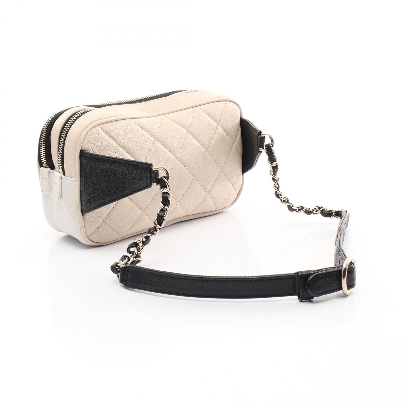 Chanel Chanel Matelasse Body Bag Waist Leather Light Beige White Black Gold Hardware Size ONE SIZE - 2 Thumbnail