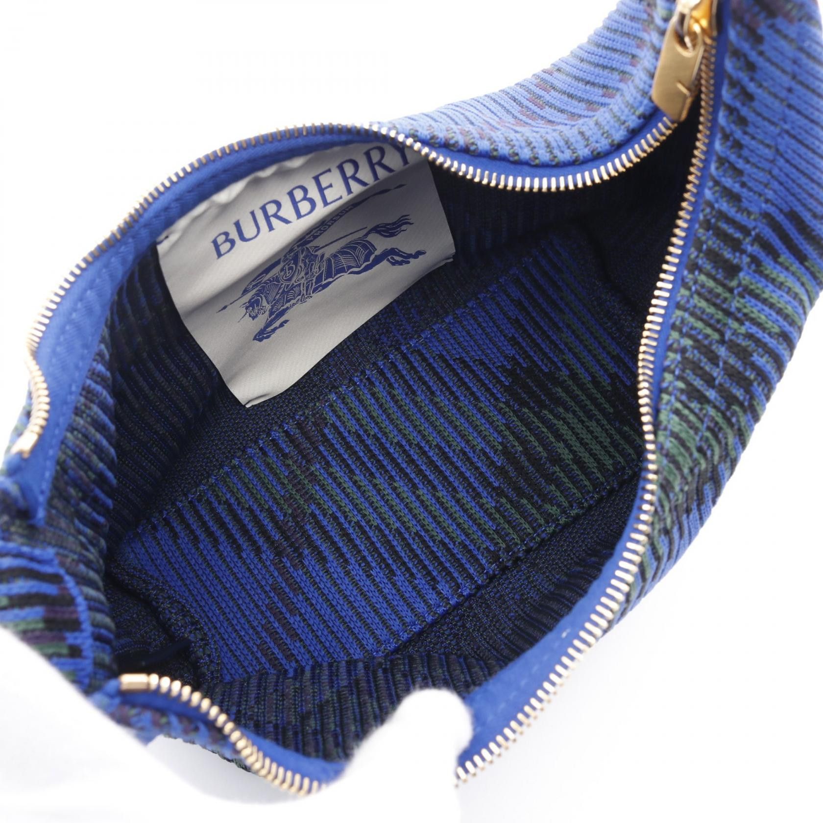 Burberry Burberry Mini Peg Duffel Bag Handbag Check Knit Fabric Blue Green Size ONE SIZE - 3 Thumbnail