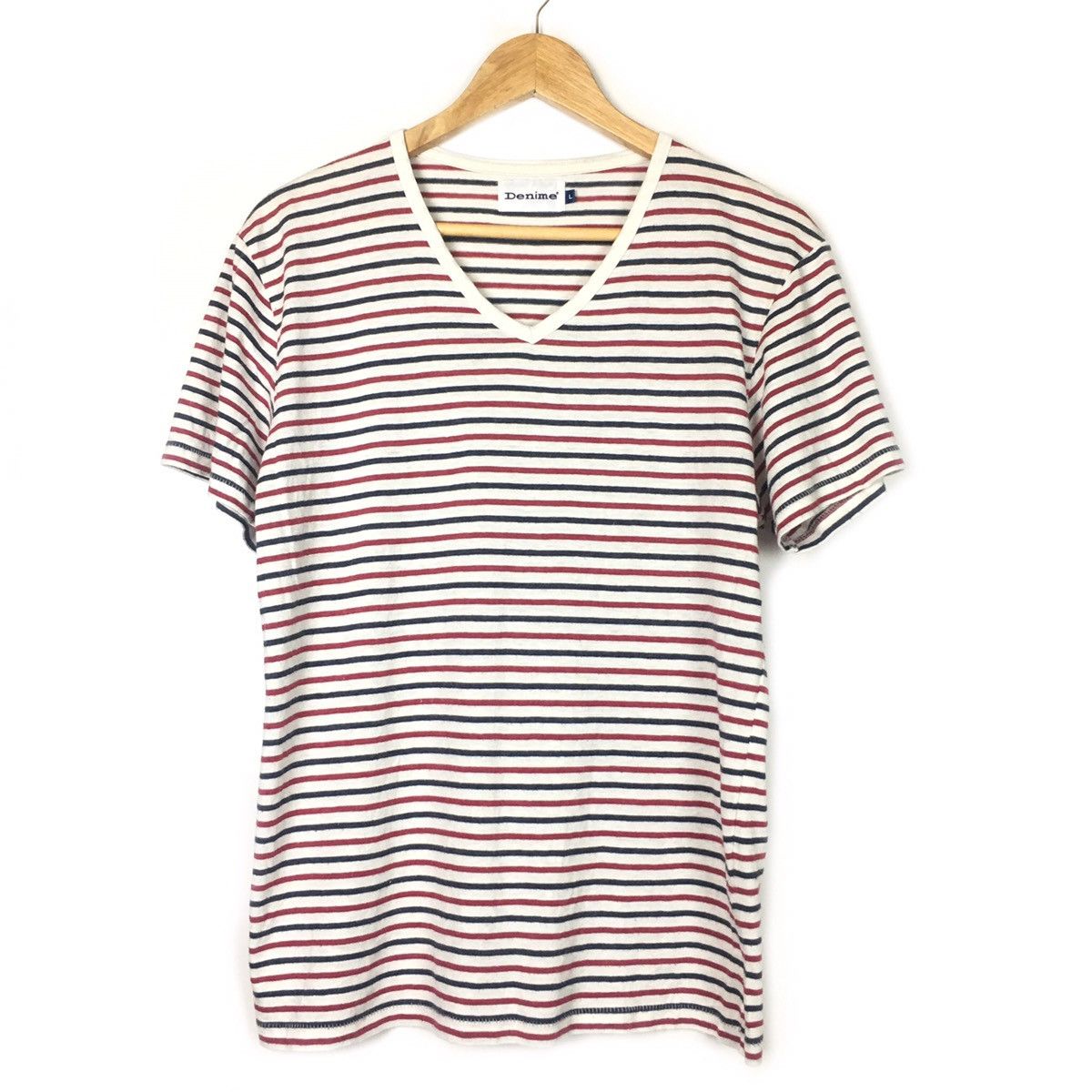 Denime × Japanese Brand Striped T-shirt V-neck Size US M / EU 48-50 / 2 - 1 Thumbnail