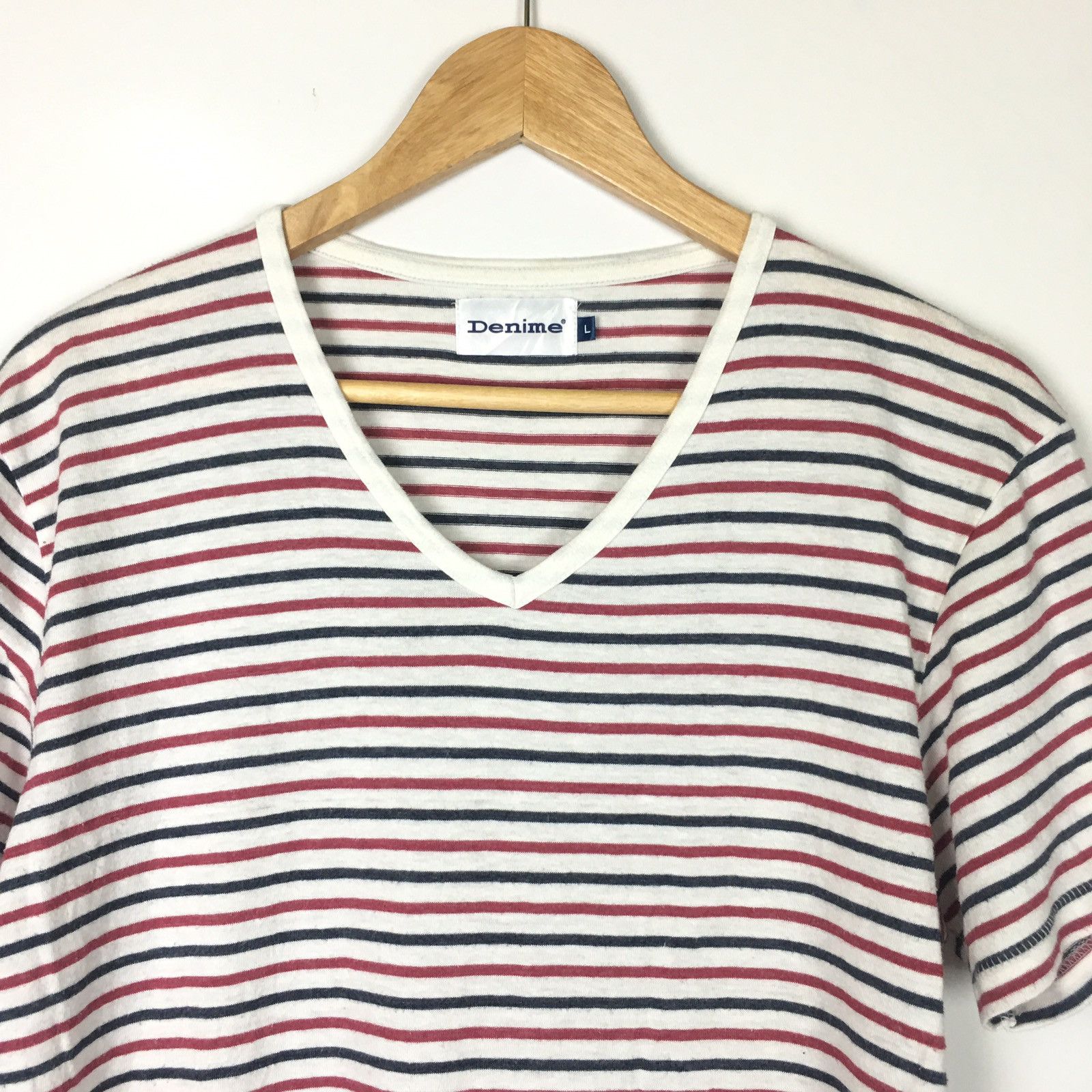 Denime × Japanese Brand Striped T-shirt V-neck Size US M / EU 48-50 / 2 - 2 Thumbnail