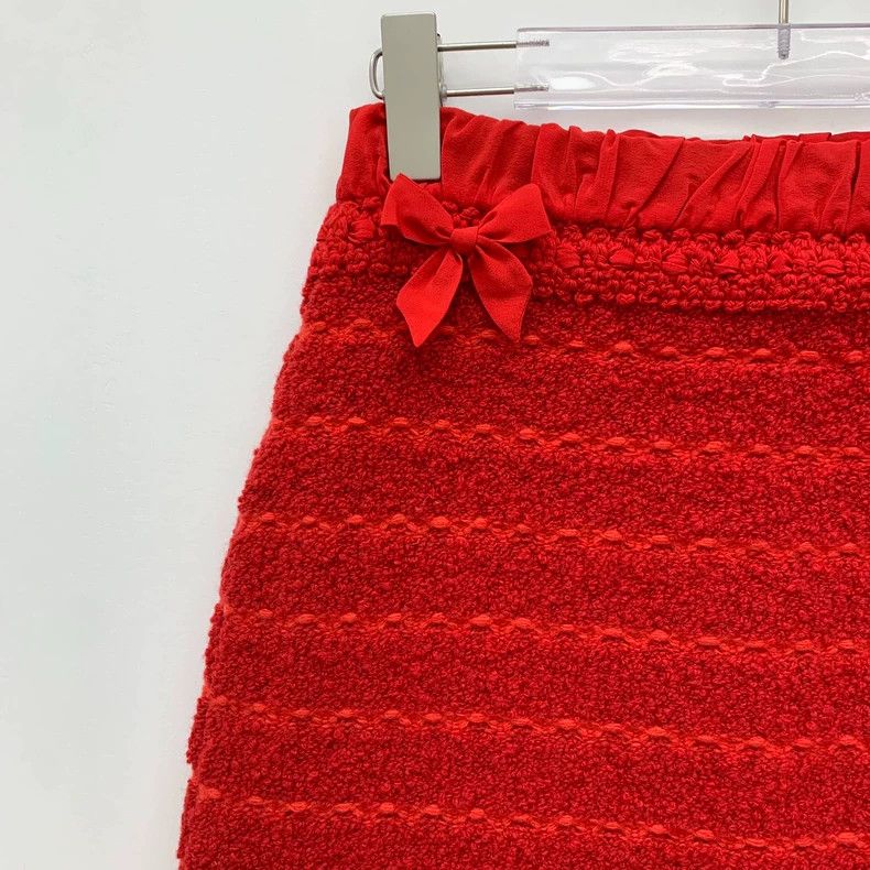 Gucci Red Bow Knit Wool Mini Skirt-dmc Size 22" - 3 Thumbnail