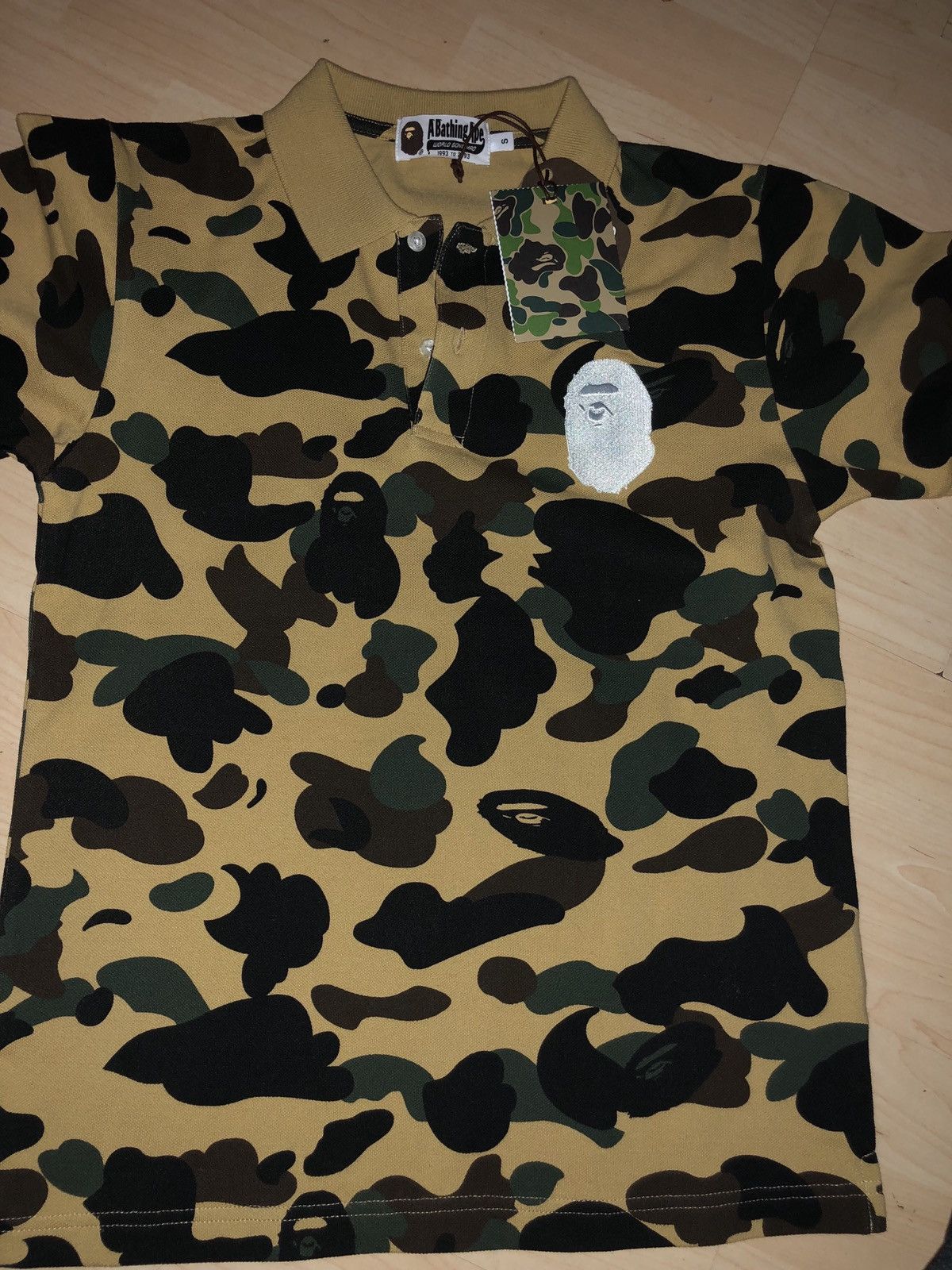 BAPE 1st Camo Large Ape Head Polo Yellow