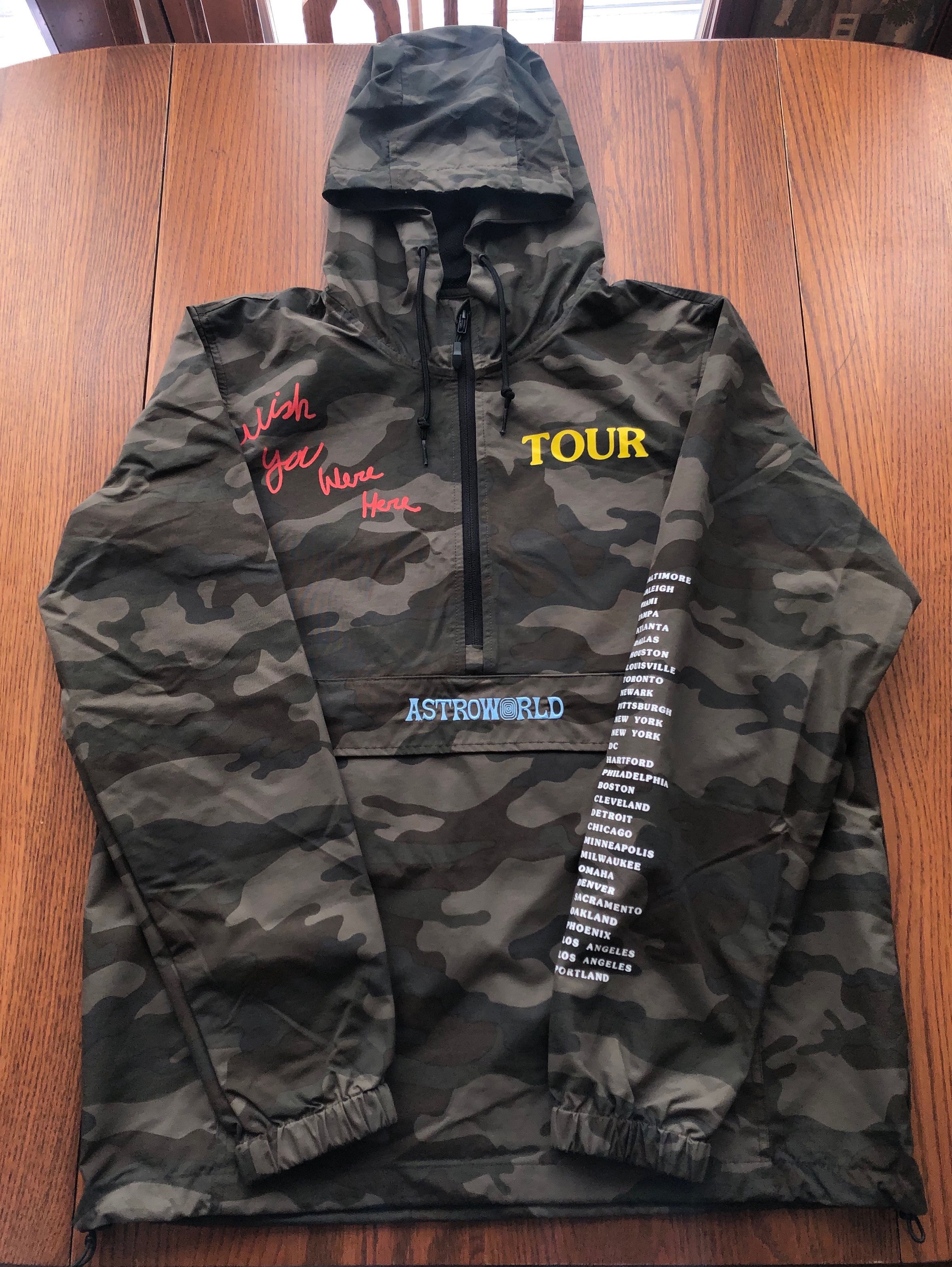 Travis Scott ASTROWORLD Wish You Were Here Tour Camo Windbreaker Jacket No Bystanders Grailed