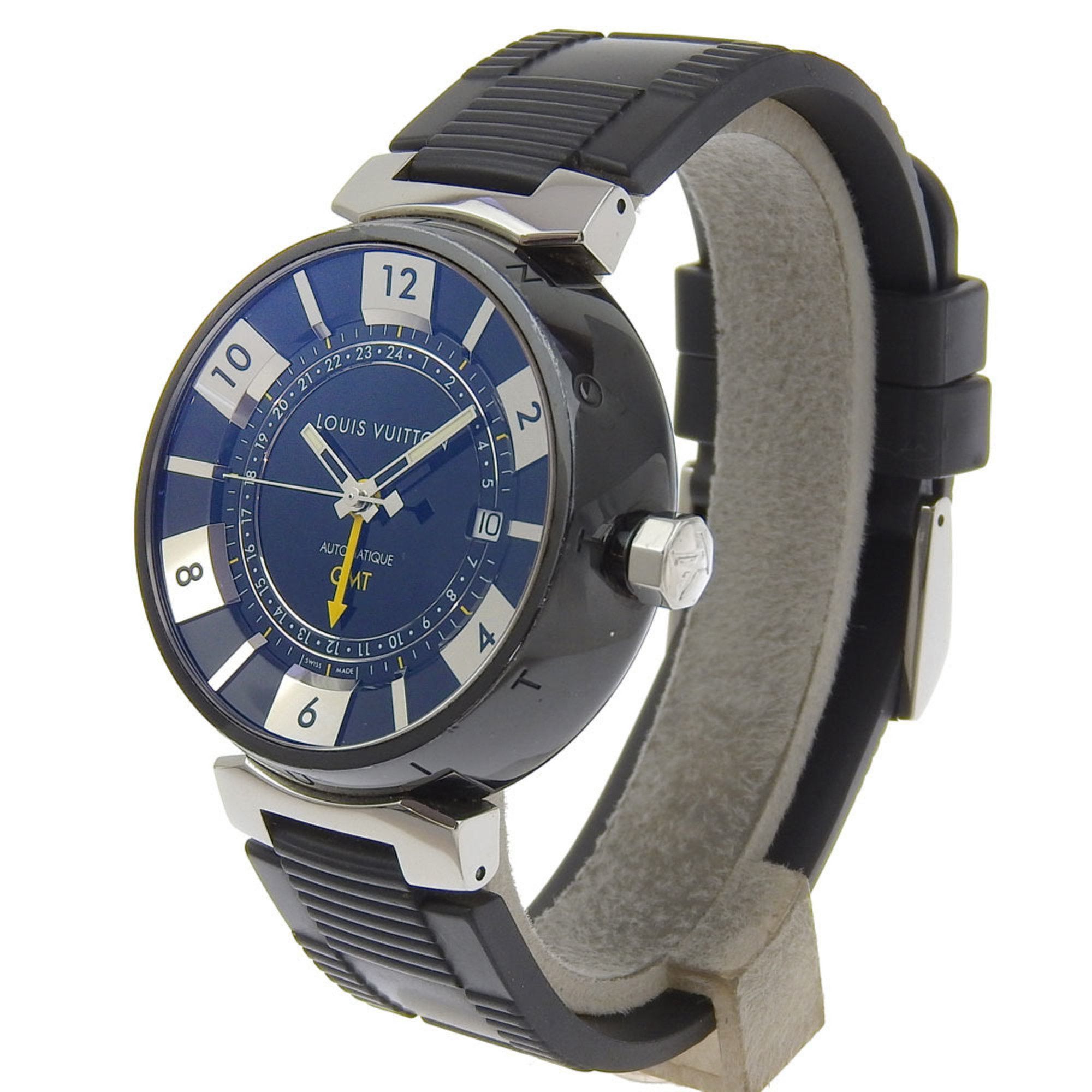 Louis Vuitton Louis Vuitton Tambour GMT Watch Q113K Stainless Steel x Rubber Automatic Black Dial Men's Size ONE SIZE - 2 Thumbnail