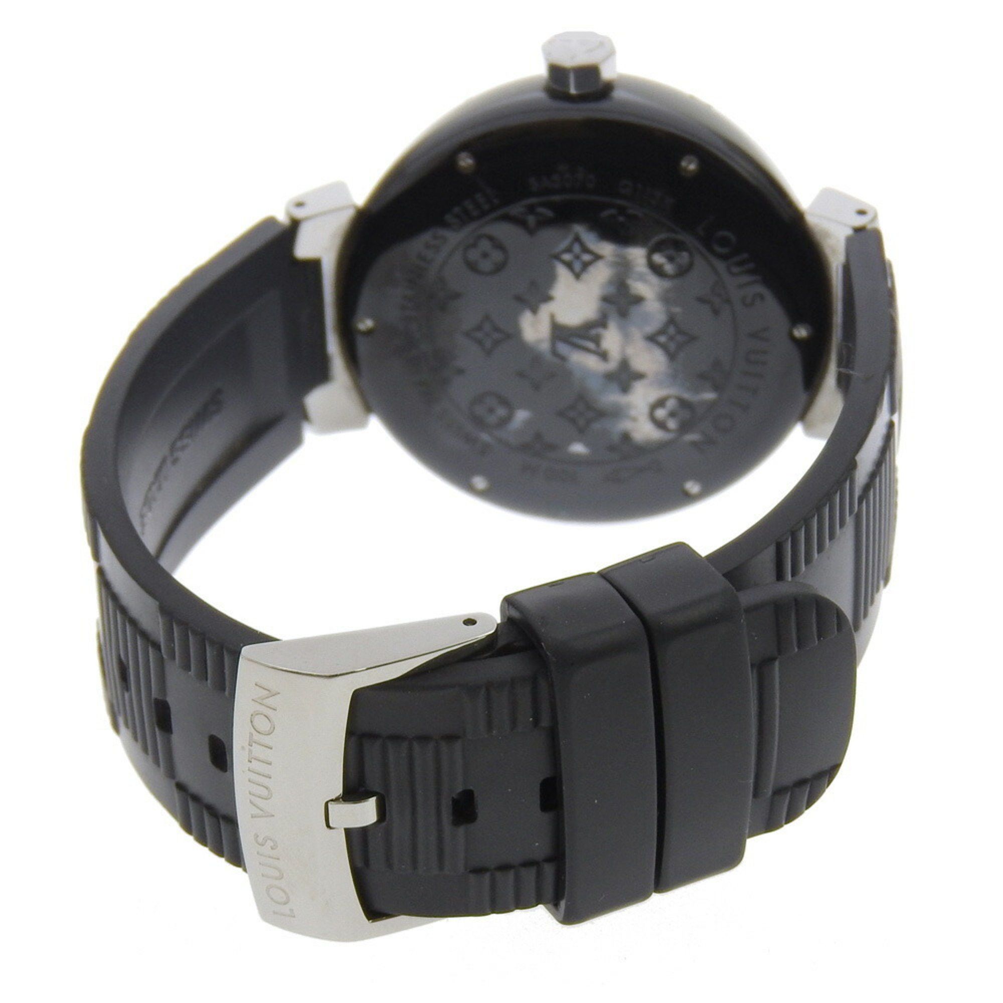 Louis Vuitton Louis Vuitton Tambour GMT Watch Q113K Stainless Steel x Rubber Automatic Black Dial Men's Size ONE SIZE - 5 Thumbnail