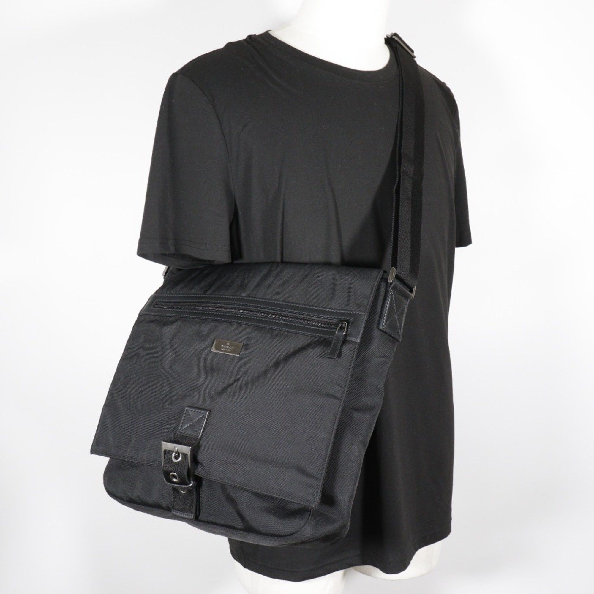 Gucci Gucci Shoulder Bag 141194 Nylon Canvas Black Belt Clasp Unisex Size ONE SIZE - 11 Thumbnail