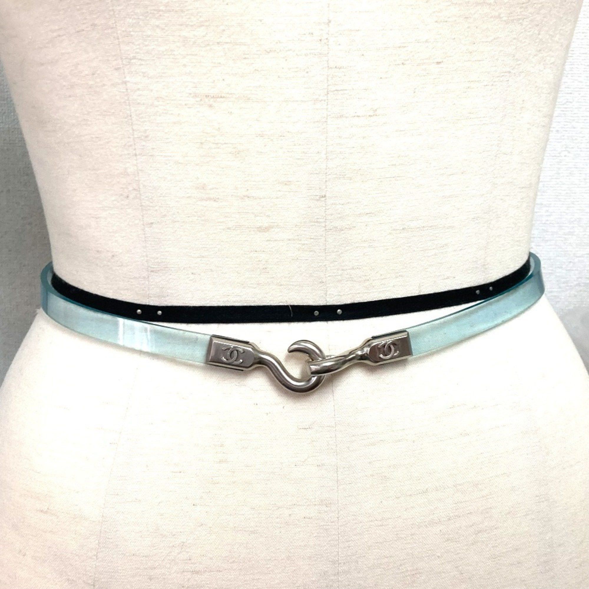 Chanel 00C Logo CC Coco Mark Accessory Thin Belt Vinyl Women's Blue