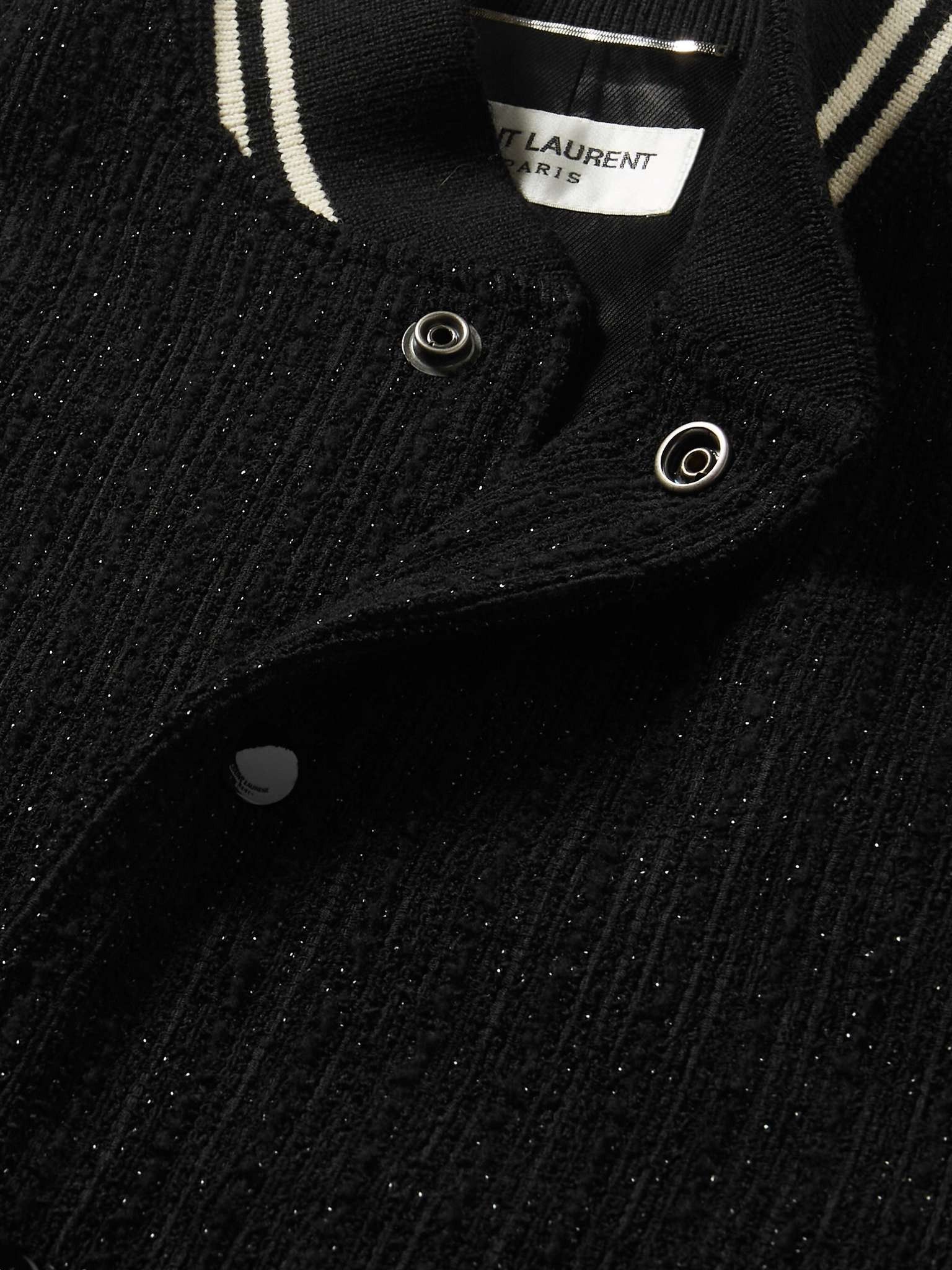Saint Laurent Paris Teddy Leather-Trimmed Metallic Virgin Wool-Blend Bomber Jacket Size US M / EU 48-50 / 2 - 5 Thumbnail