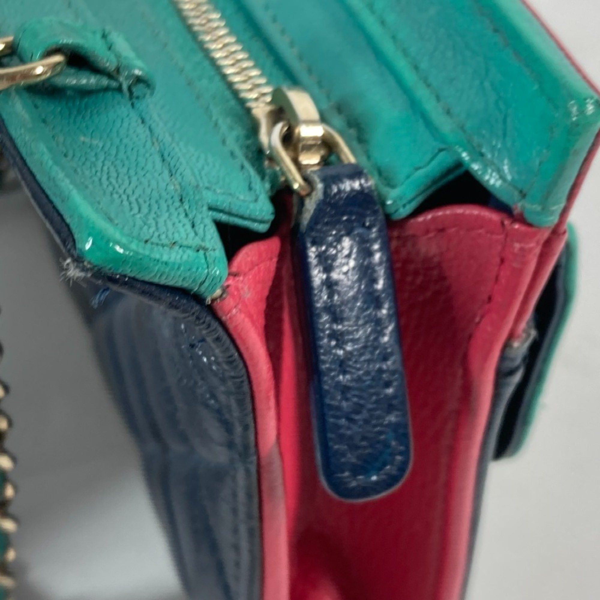 Chanel CHANEL AP1138 2020 Cruise Tricolor Chain Wallet CC Coco Mark Bag Shoulder Crossbody Pochette Long Caviar Skin Women's Navy Size ONE SIZE - 12 Thumbnail