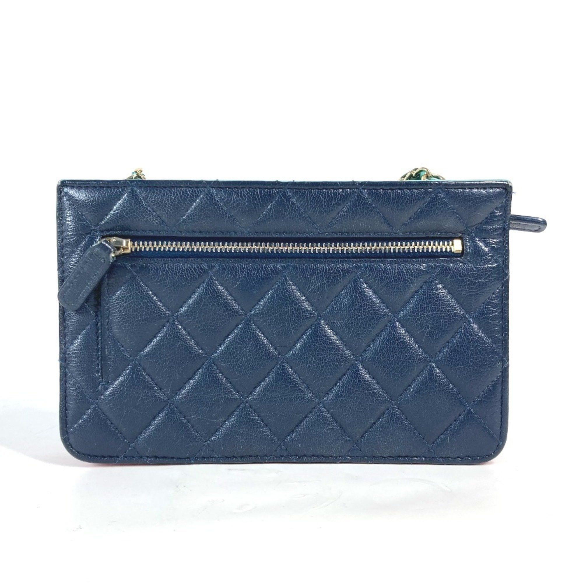 Chanel CHANEL AP1138 2020 Cruise Tricolor Chain Wallet CC Coco Mark Bag Shoulder Crossbody Pochette Long Caviar Skin Women's Navy Size ONE SIZE - 3 Thumbnail