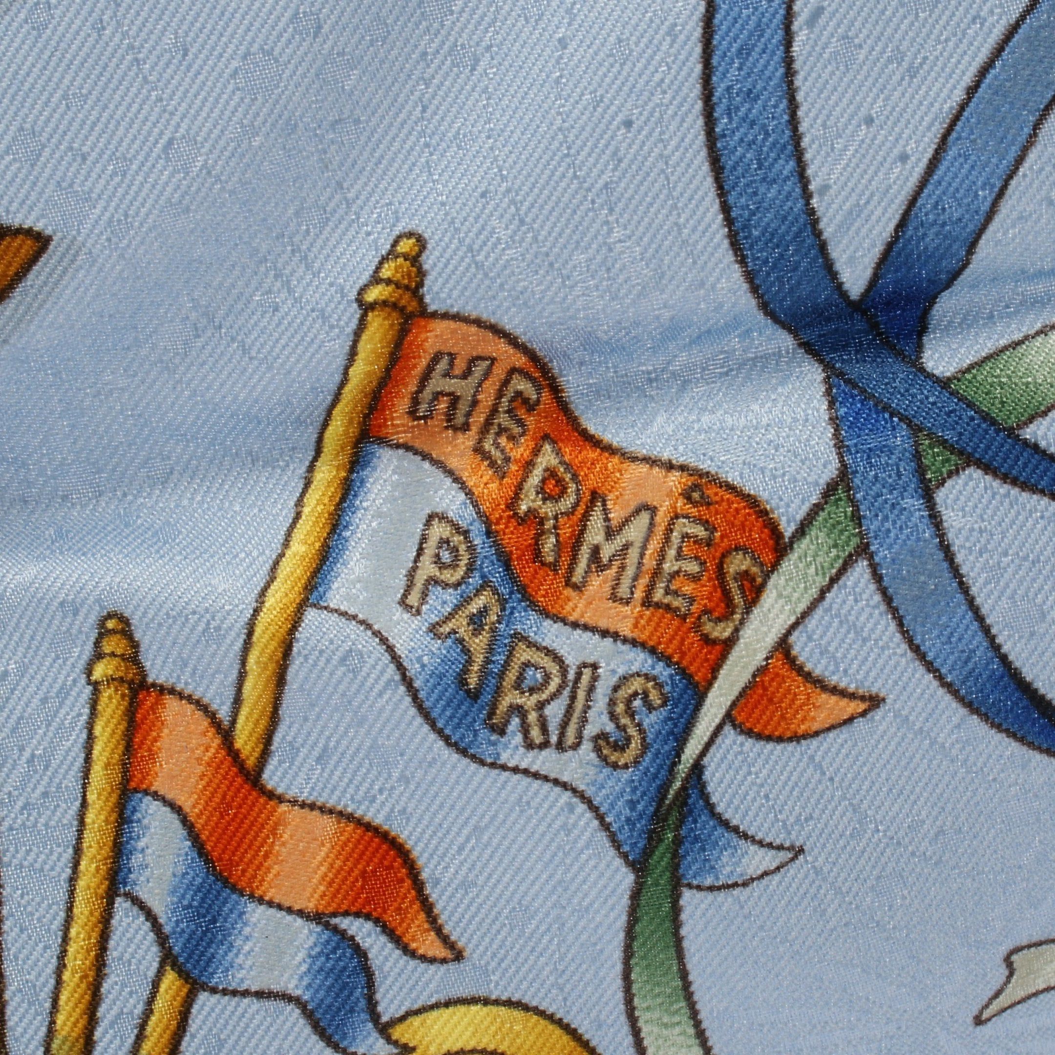 Hermes Hermes Carres 90 Luna Park Scarf Silk Light Blue Multicolor Size ONE SIZE - 5 Thumbnail
