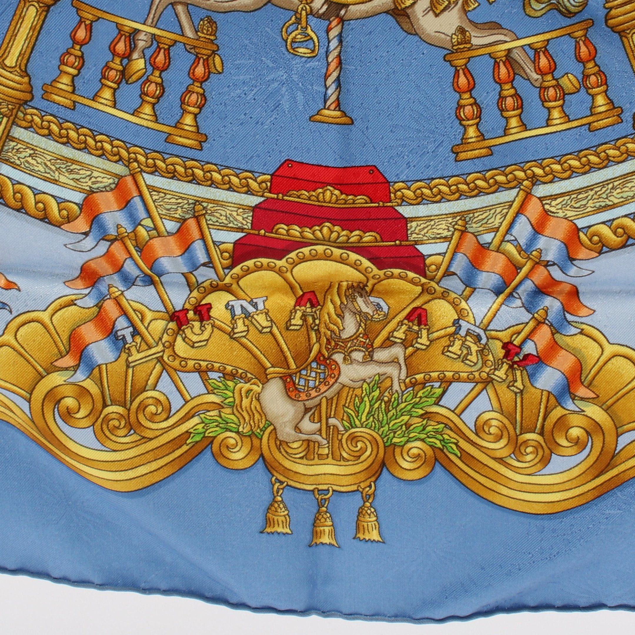 Hermes Hermes Carres 90 Luna Park Scarf Silk Light Blue Multicolor Size ONE SIZE - 4 Thumbnail